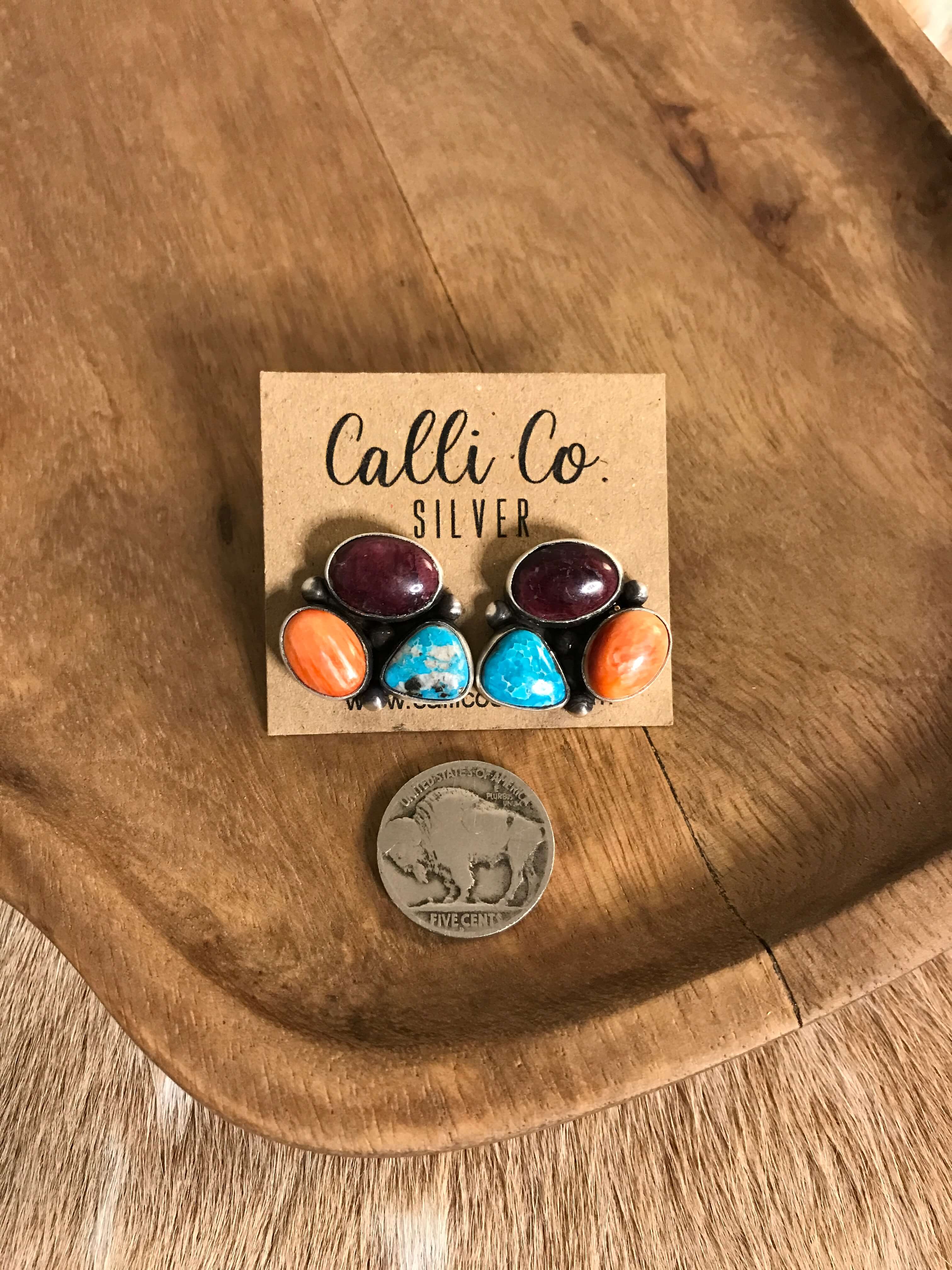 The Tempe Turquoise Cluster Earrings, 17-Earrings-Calli Co., Turquoise and Silver Jewelry, Native American Handmade, Zuni Tribe, Navajo Tribe, Brock Texas