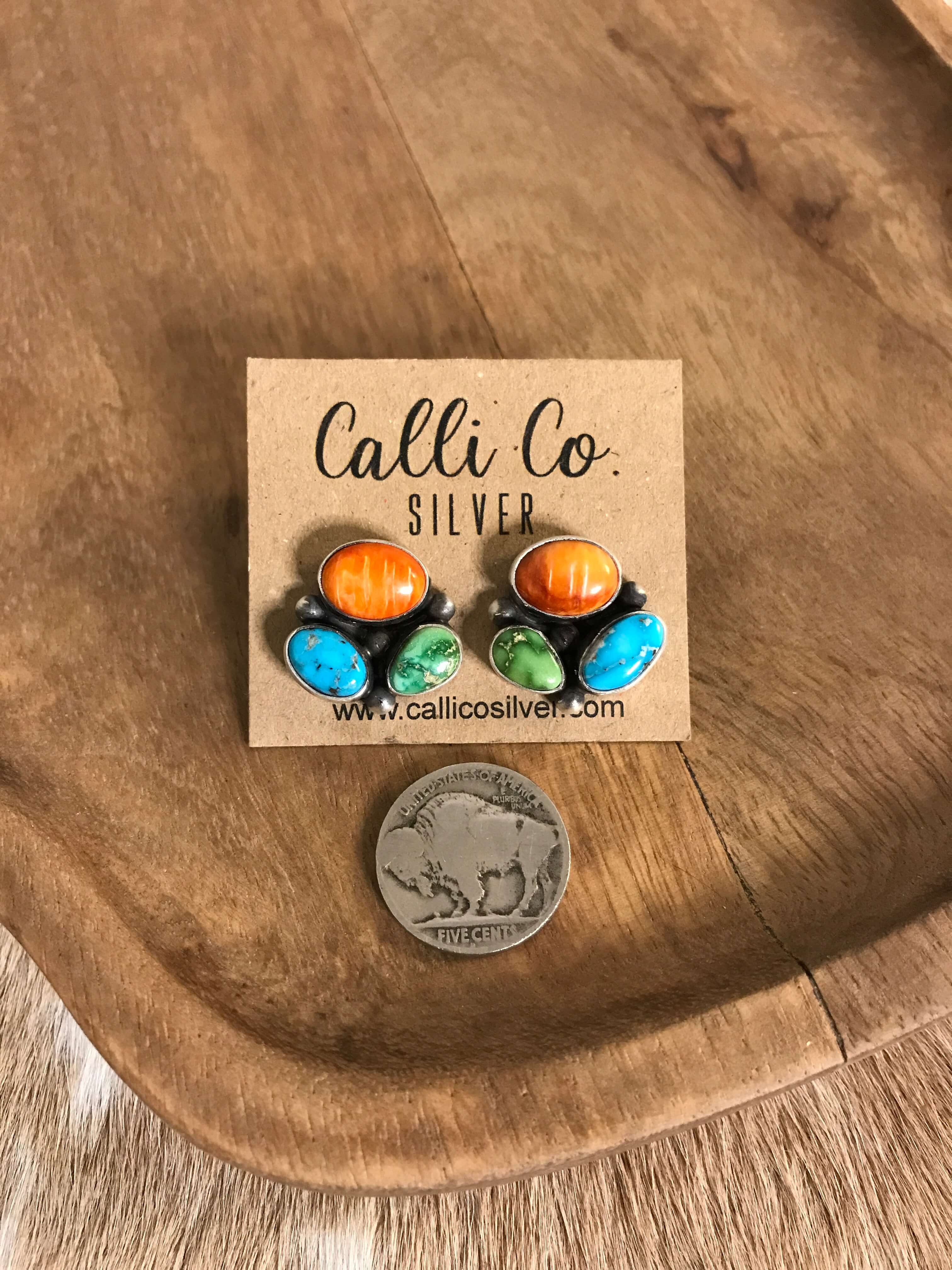 The Tempe Turquoise Cluster Earrings, 16-Earrings-Calli Co., Turquoise and Silver Jewelry, Native American Handmade, Zuni Tribe, Navajo Tribe, Brock Texas