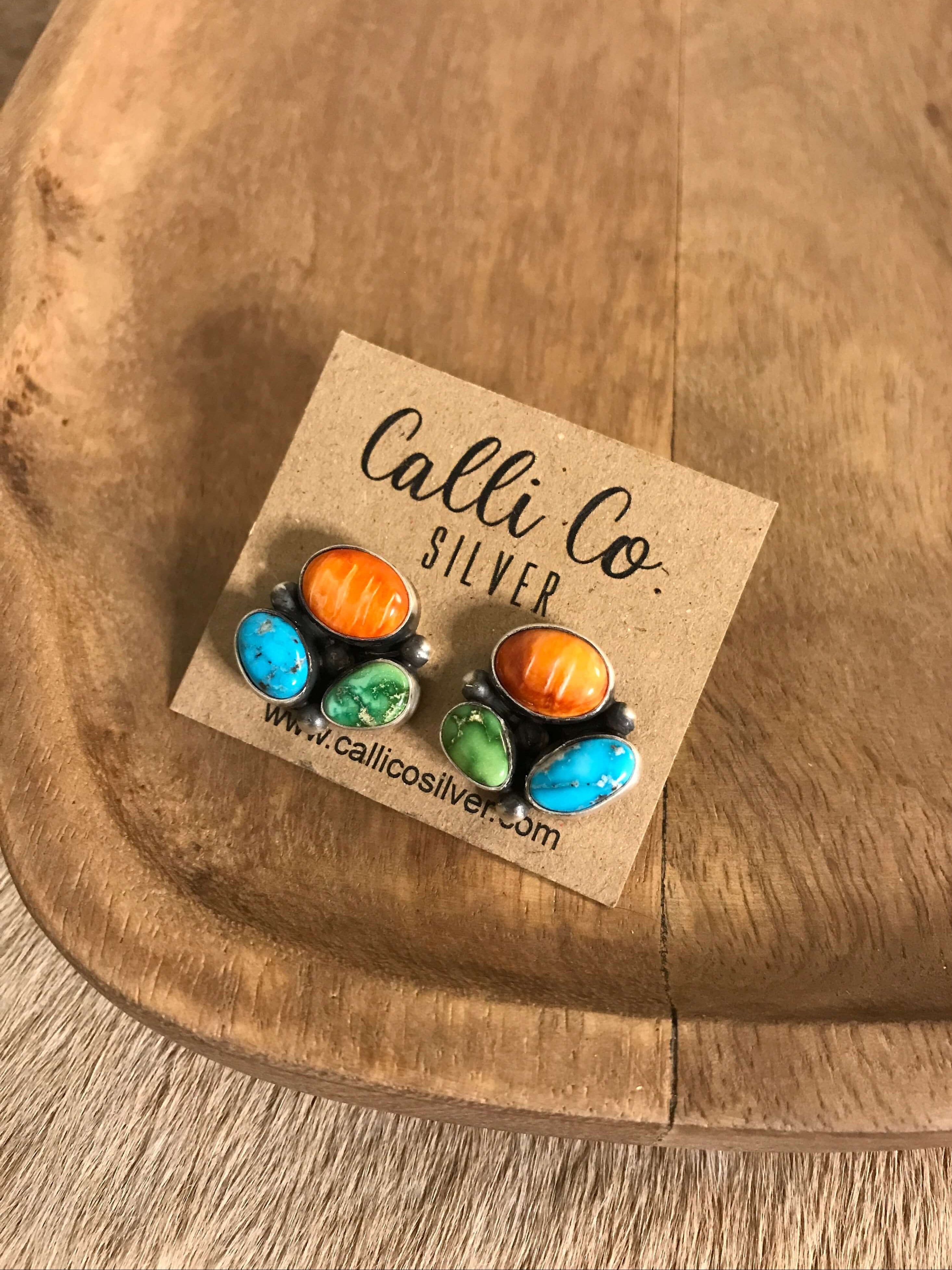 The Tempe Turquoise Cluster Earrings, 16-Earrings-Calli Co., Turquoise and Silver Jewelry, Native American Handmade, Zuni Tribe, Navajo Tribe, Brock Texas