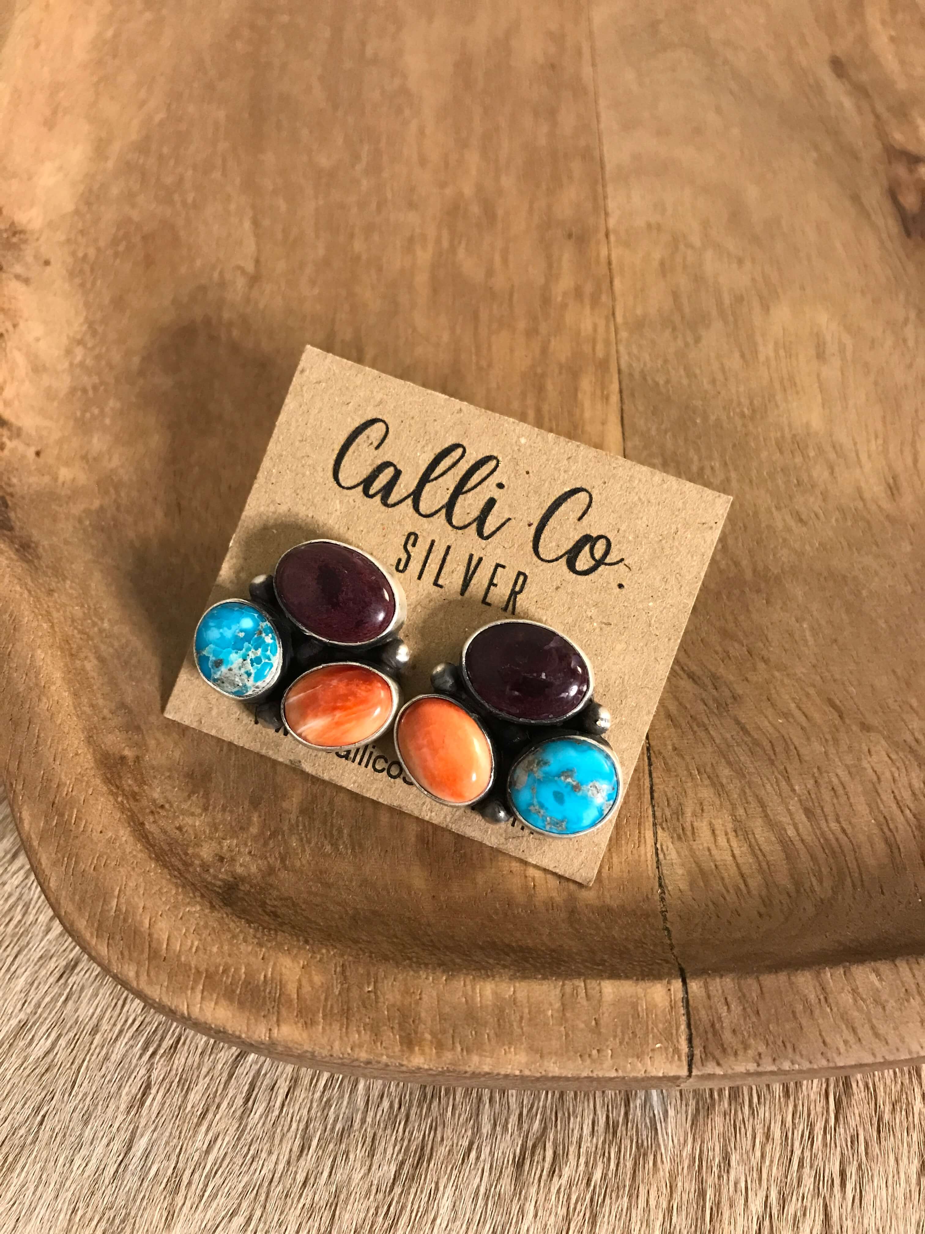 The Tempe Turquoise Cluster Earrings, 11-Earrings-Calli Co., Turquoise and Silver Jewelry, Native American Handmade, Zuni Tribe, Navajo Tribe, Brock Texas