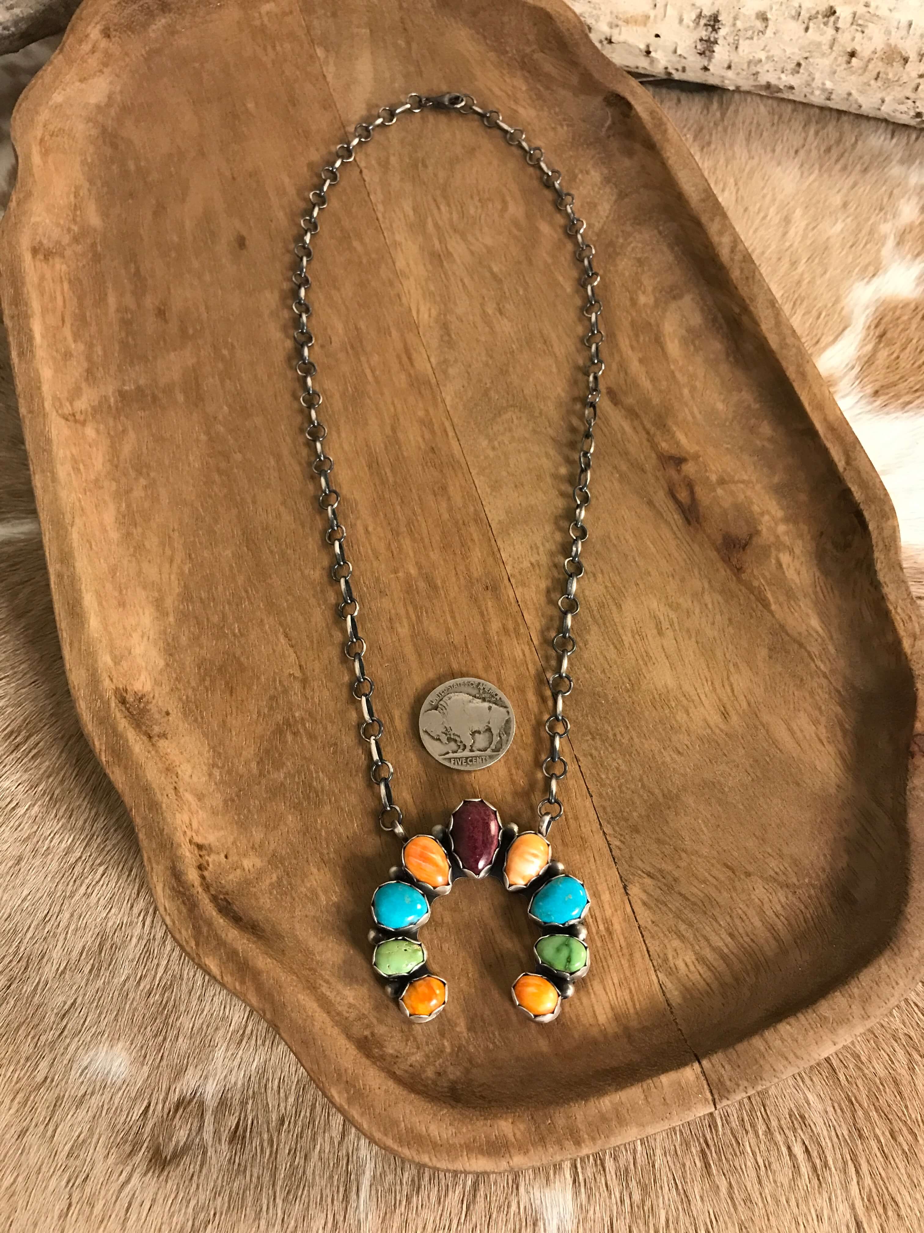 The Pine Hollow Naja Necklace, 2 xx-Necklaces-Calli Co., Turquoise and Silver Jewelry, Native American Handmade, Zuni Tribe, Navajo Tribe, Brock Texas