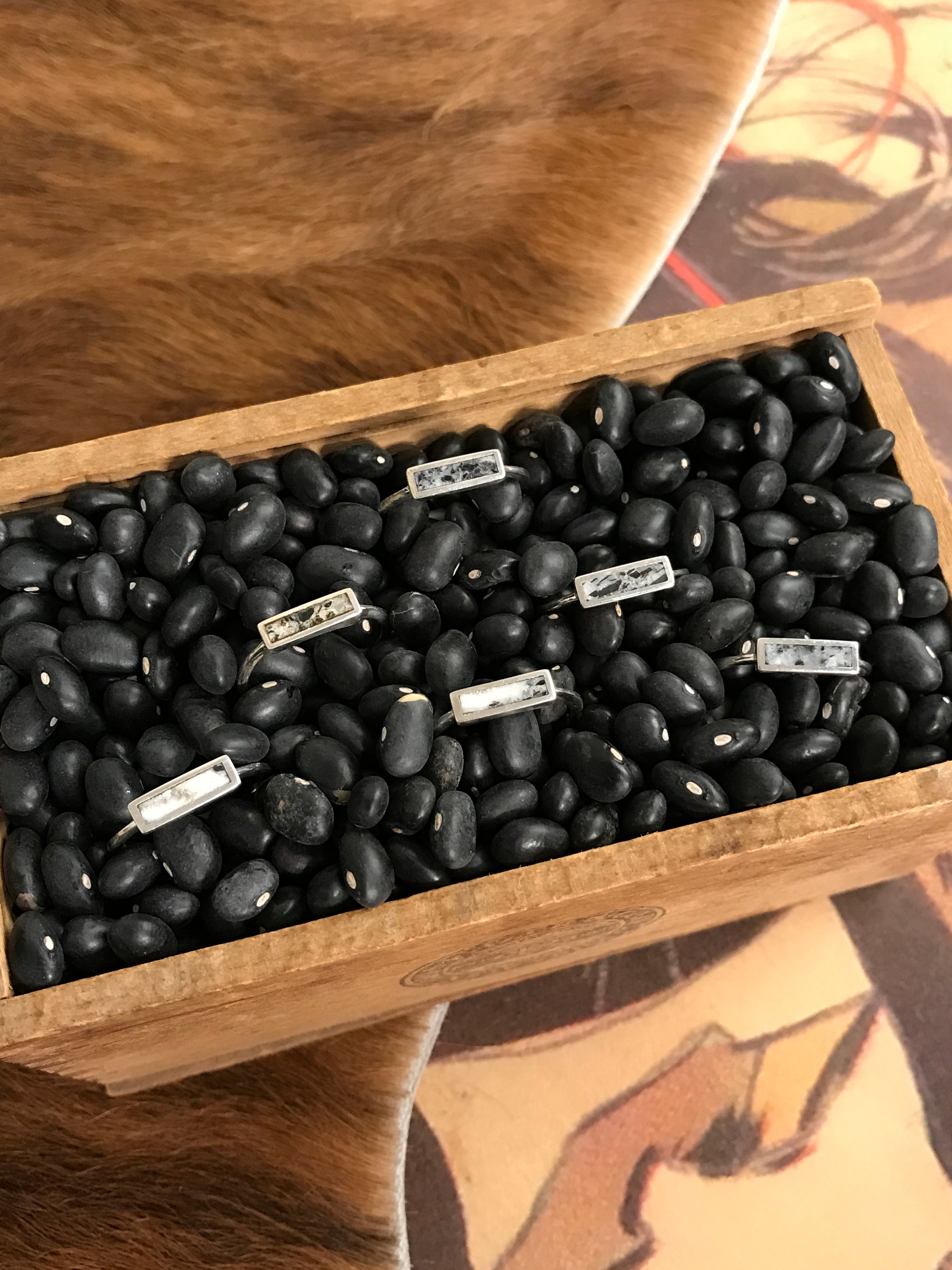 The Inlay Collection Rectangle White Buffalo Band-Rings-Calli Co., Turquoise and Silver Jewelry, Native American Handmade, Zuni Tribe, Navajo Tribe, Brock Texas