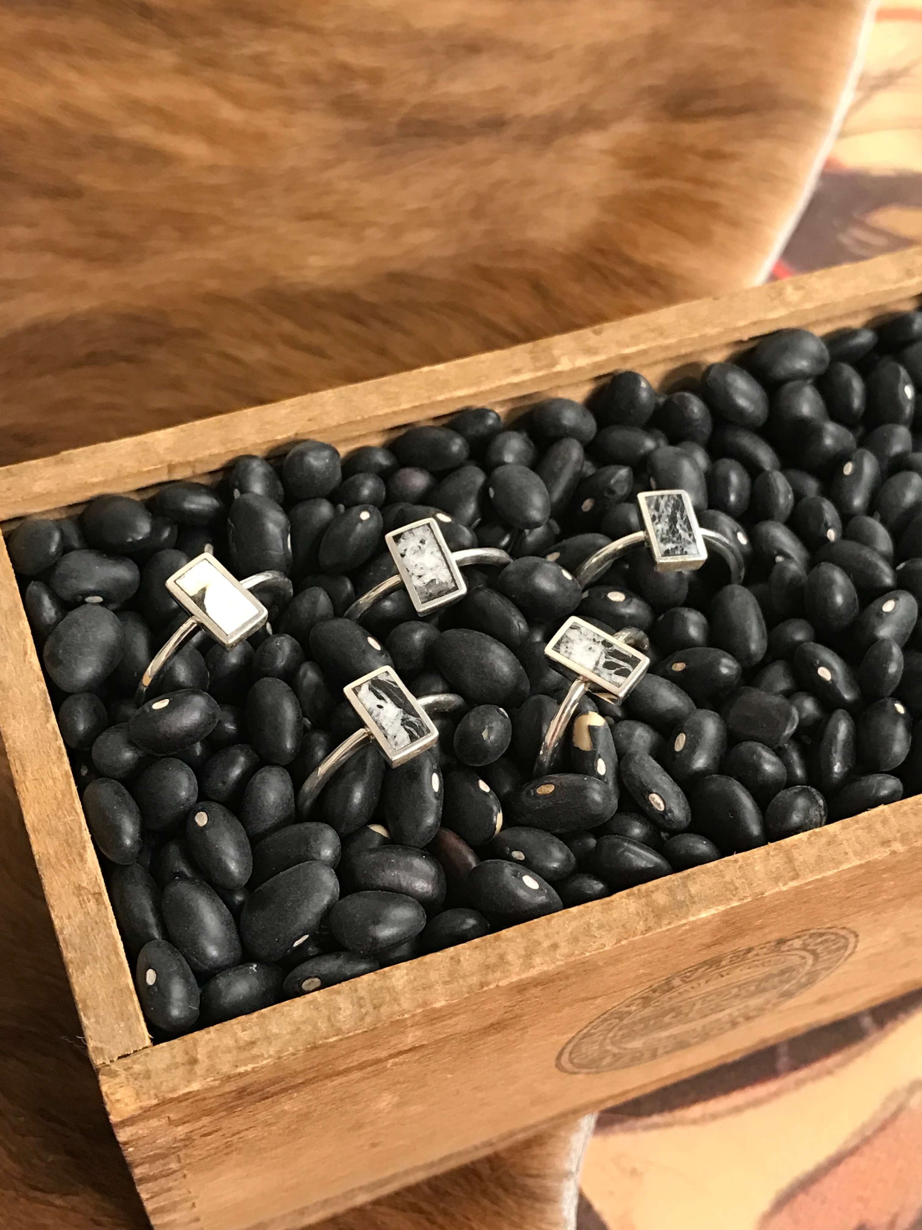 The Inlay Collection Tower Ring in White Buffalo-Rings-Calli Co., Turquoise and Silver Jewelry, Native American Handmade, Zuni Tribe, Navajo Tribe, Brock Texas