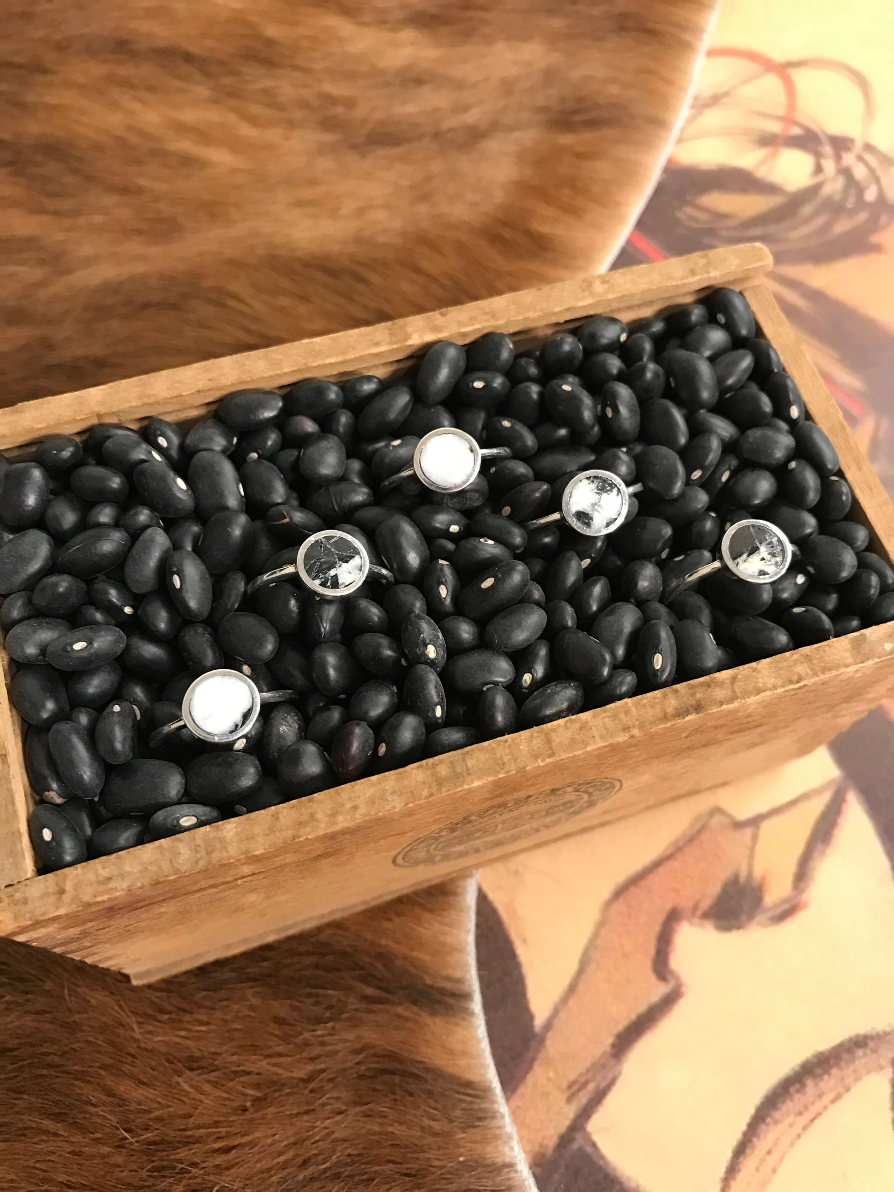 The Inlay Collection Cirque White Buffalo Ring-Rings-Calli Co., Turquoise and Silver Jewelry, Native American Handmade, Zuni Tribe, Navajo Tribe, Brock Texas