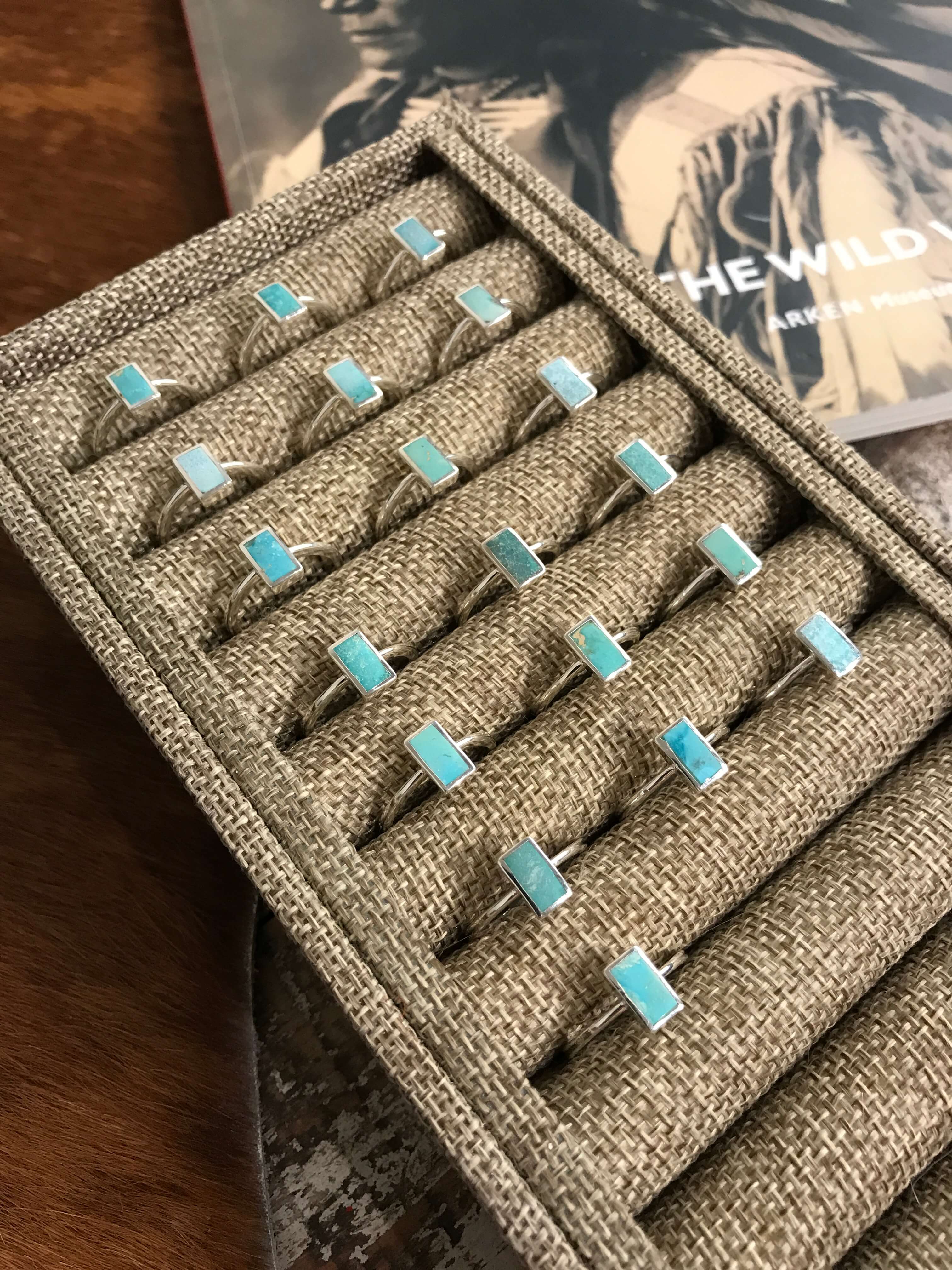 The Inlay Collection Tower Ring in Turquoise-Rings-Calli Co., Turquoise and Silver Jewelry, Native American Handmade, Zuni Tribe, Navajo Tribe, Brock Texas