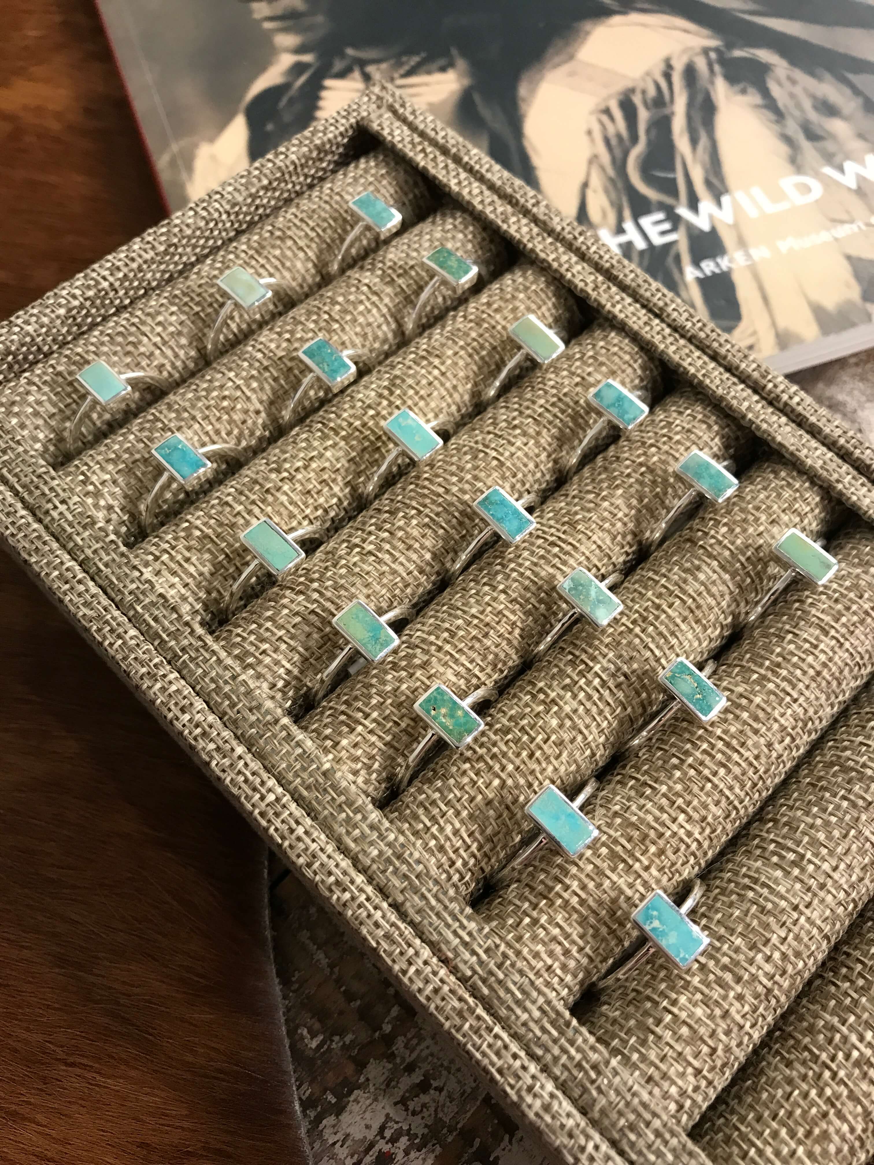 The Inlay Collection Tower Ring in Turquoise-Rings-Calli Co., Turquoise and Silver Jewelry, Native American Handmade, Zuni Tribe, Navajo Tribe, Brock Texas