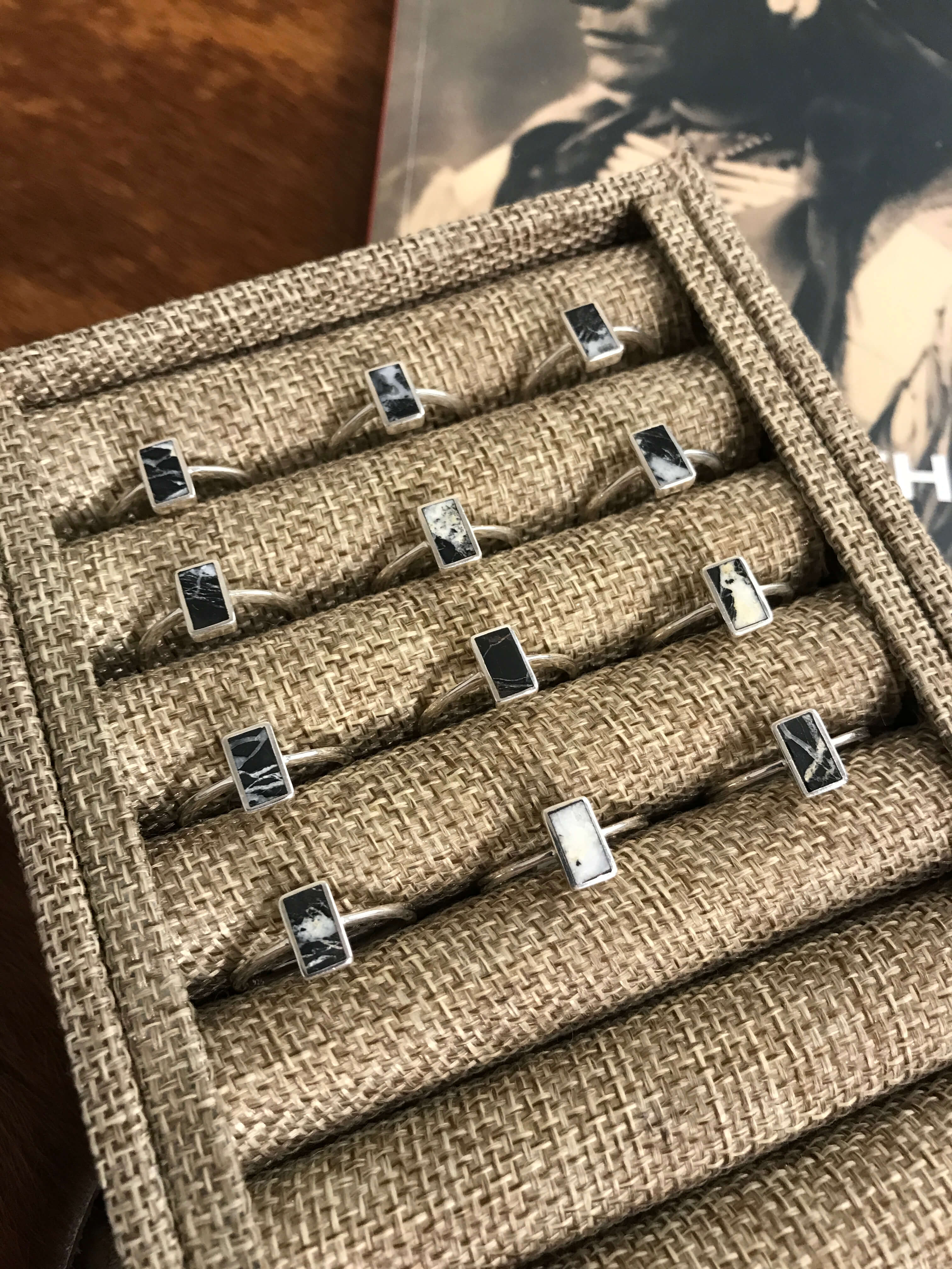 The Inlay Collection Tower Ring in White Buffalo-Rings-Calli Co., Turquoise and Silver Jewelry, Native American Handmade, Zuni Tribe, Navajo Tribe, Brock Texas