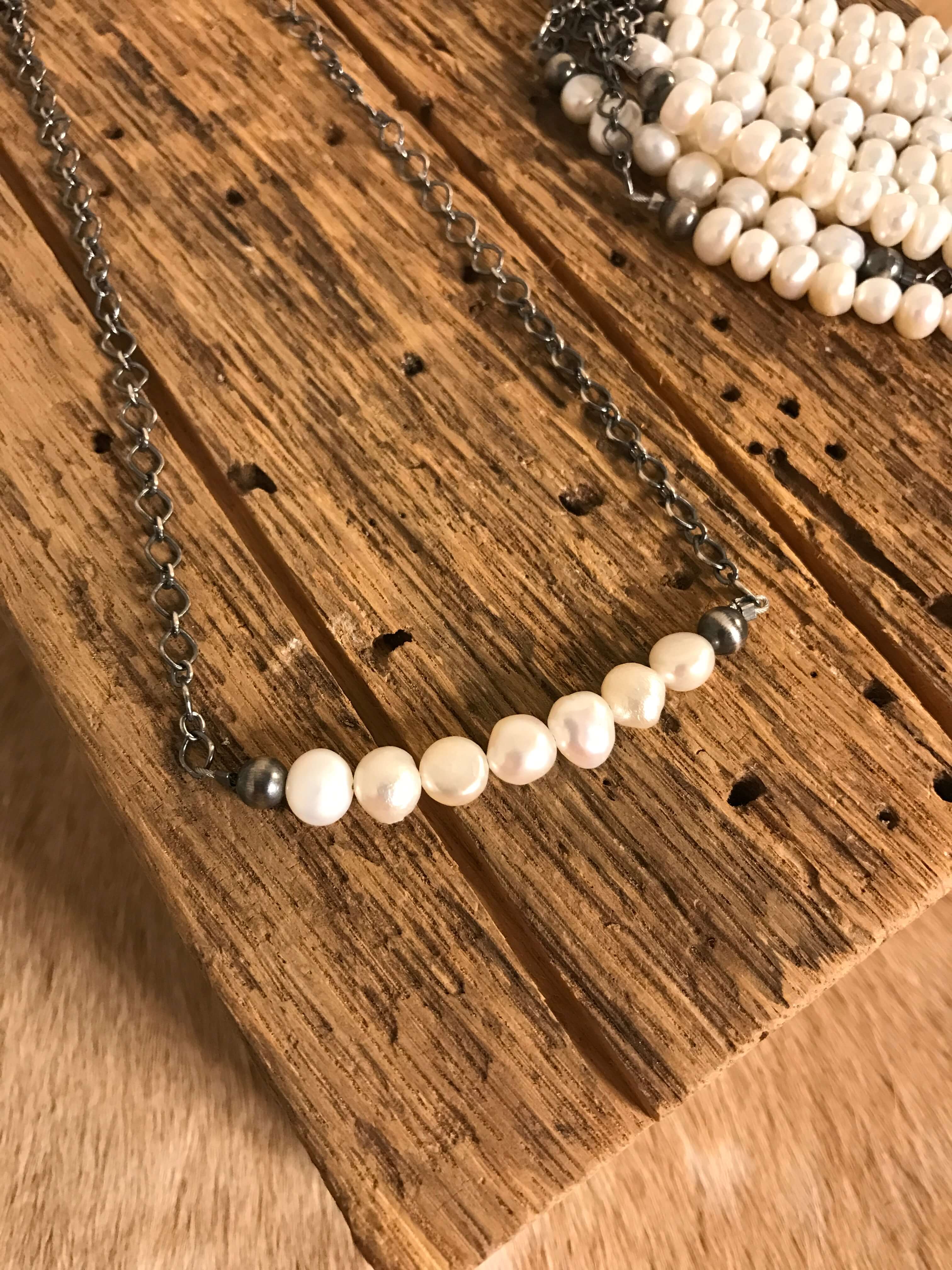 The Conroe Necklaces in Freshwater Pearl-Necklaces-Calli Co., Turquoise and Silver Jewelry, Native American Handmade, Zuni Tribe, Navajo Tribe, Brock Texas