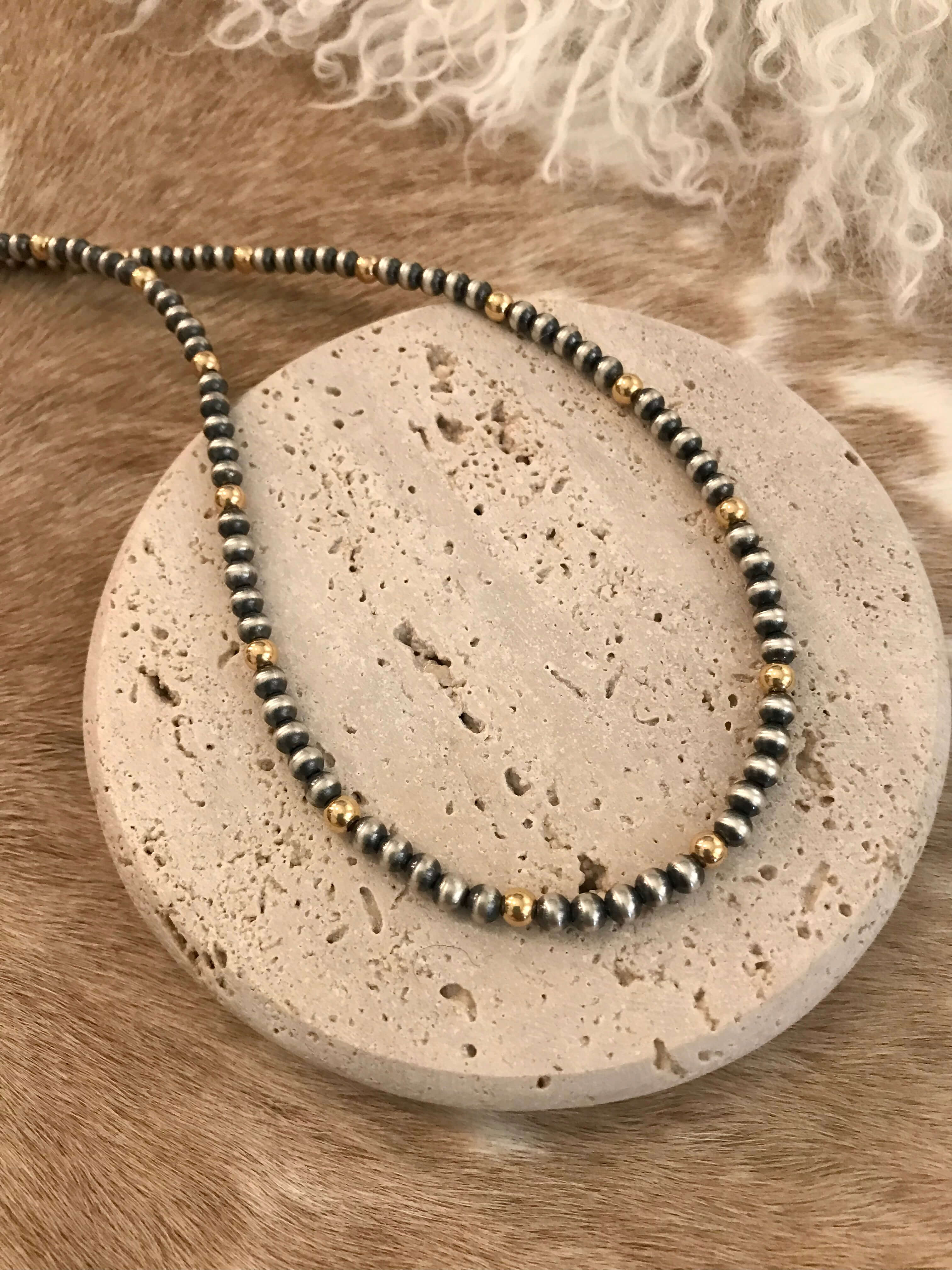 The Theta Gold + Pearl Necklace-Necklaces-Calli Co., Turquoise and Silver Jewelry, Native American Handmade, Zuni Tribe, Navajo Tribe, Brock Texas