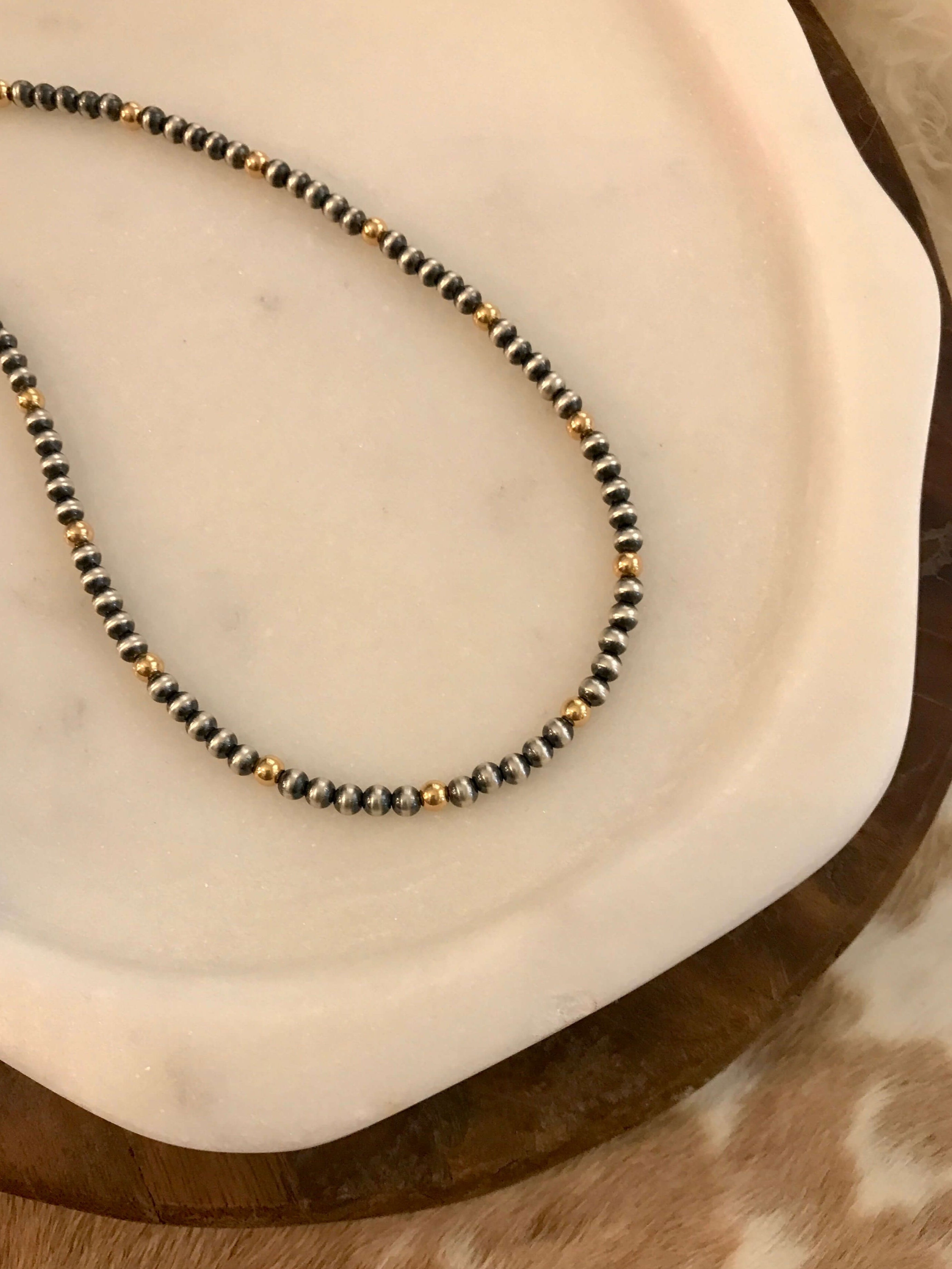 The Theta Gold + Pearl Necklace-Necklaces-Calli Co., Turquoise and Silver Jewelry, Native American Handmade, Zuni Tribe, Navajo Tribe, Brock Texas