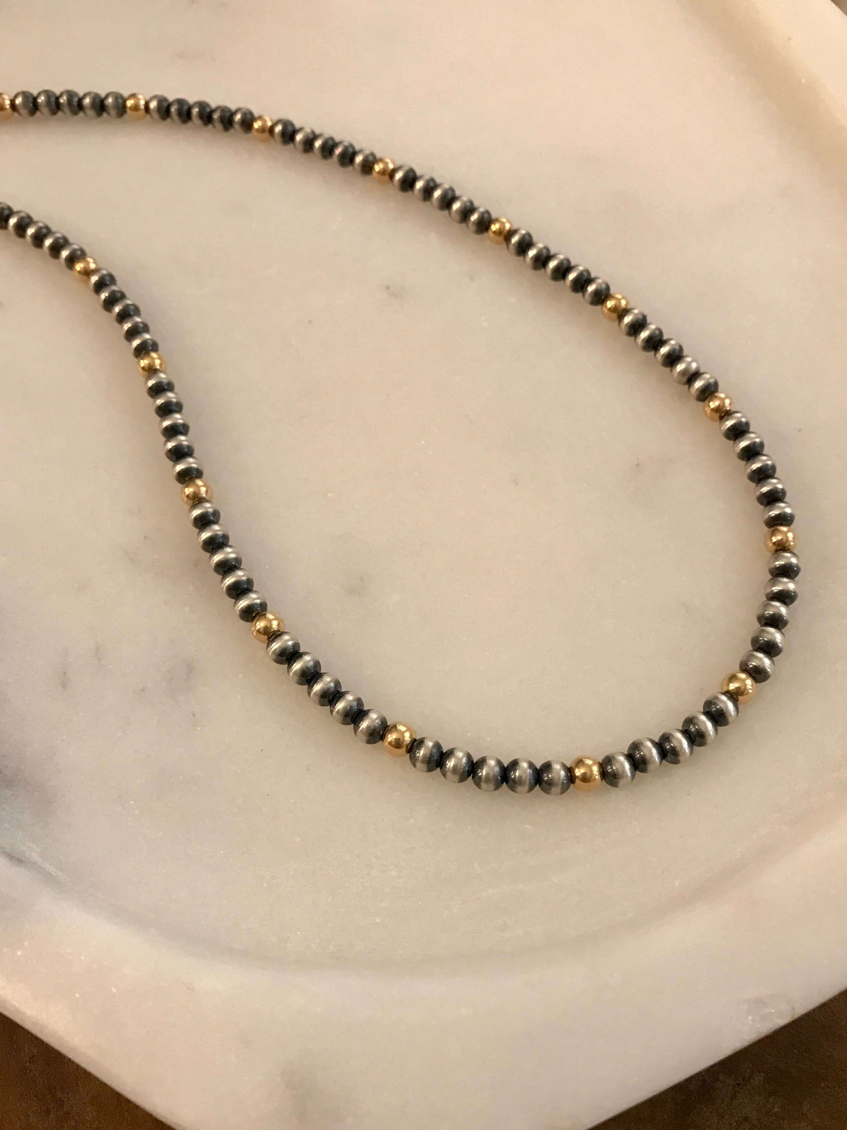 The Theta Gold + Pearl Necklace-Necklaces-Calli Co., Turquoise and Silver Jewelry, Native American Handmade, Zuni Tribe, Navajo Tribe, Brock Texas