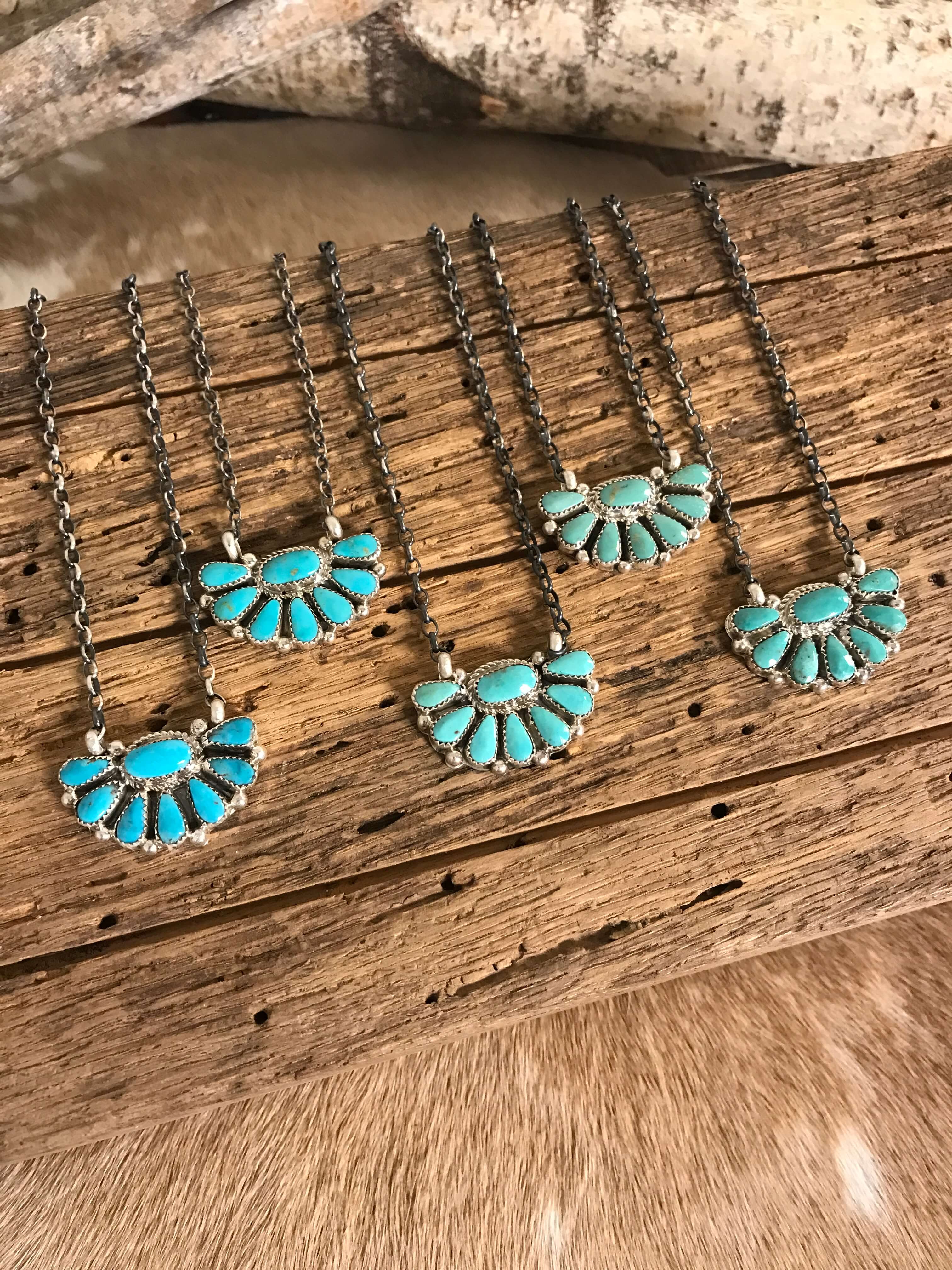 The Woodson Half Cluster Necklaces-Necklaces-Calli Co., Turquoise and Silver Jewelry, Native American Handmade, Zuni Tribe, Navajo Tribe, Brock Texas