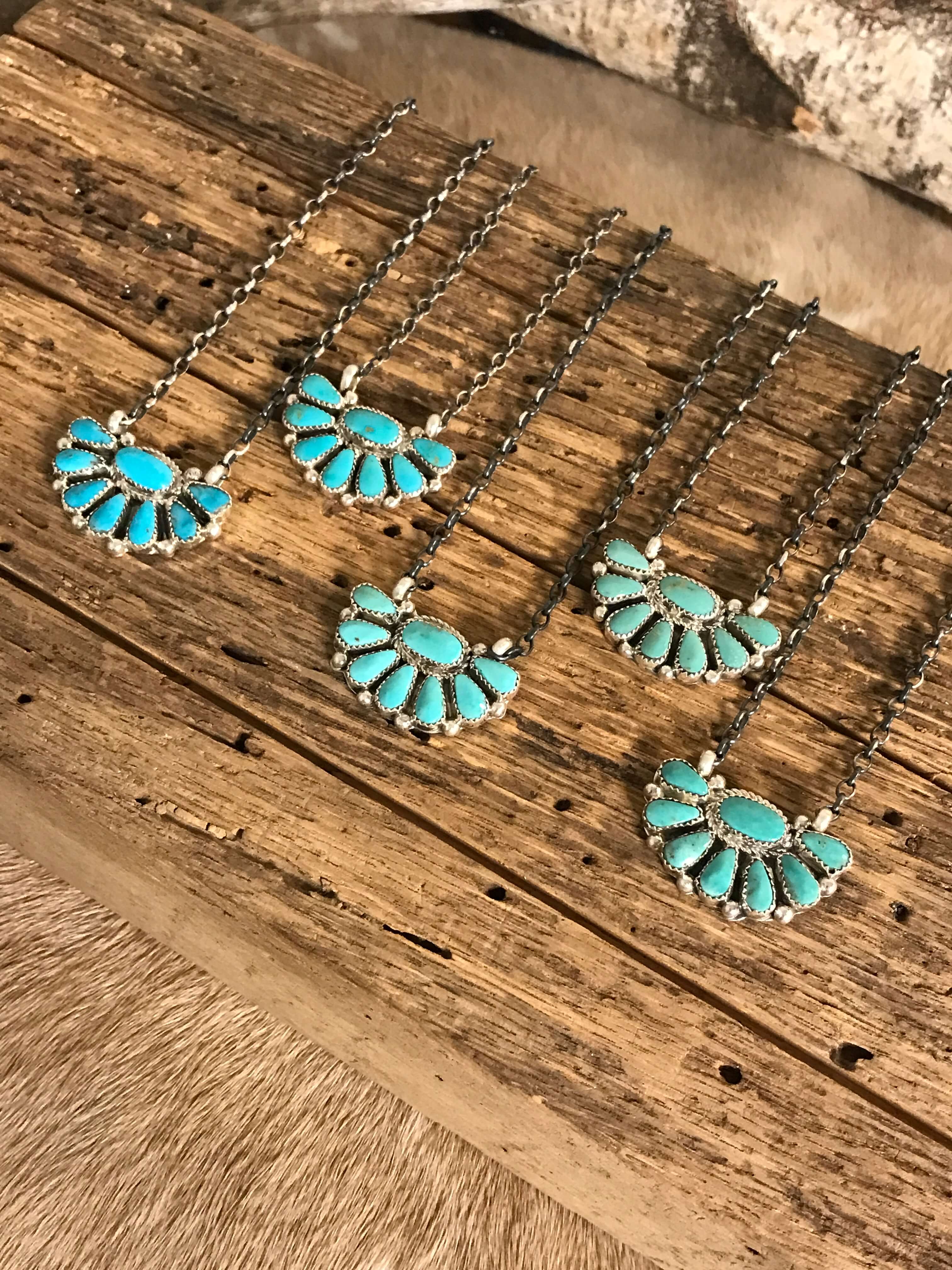 The Woodson Half Cluster Necklaces-Necklaces-Calli Co., Turquoise and Silver Jewelry, Native American Handmade, Zuni Tribe, Navajo Tribe, Brock Texas