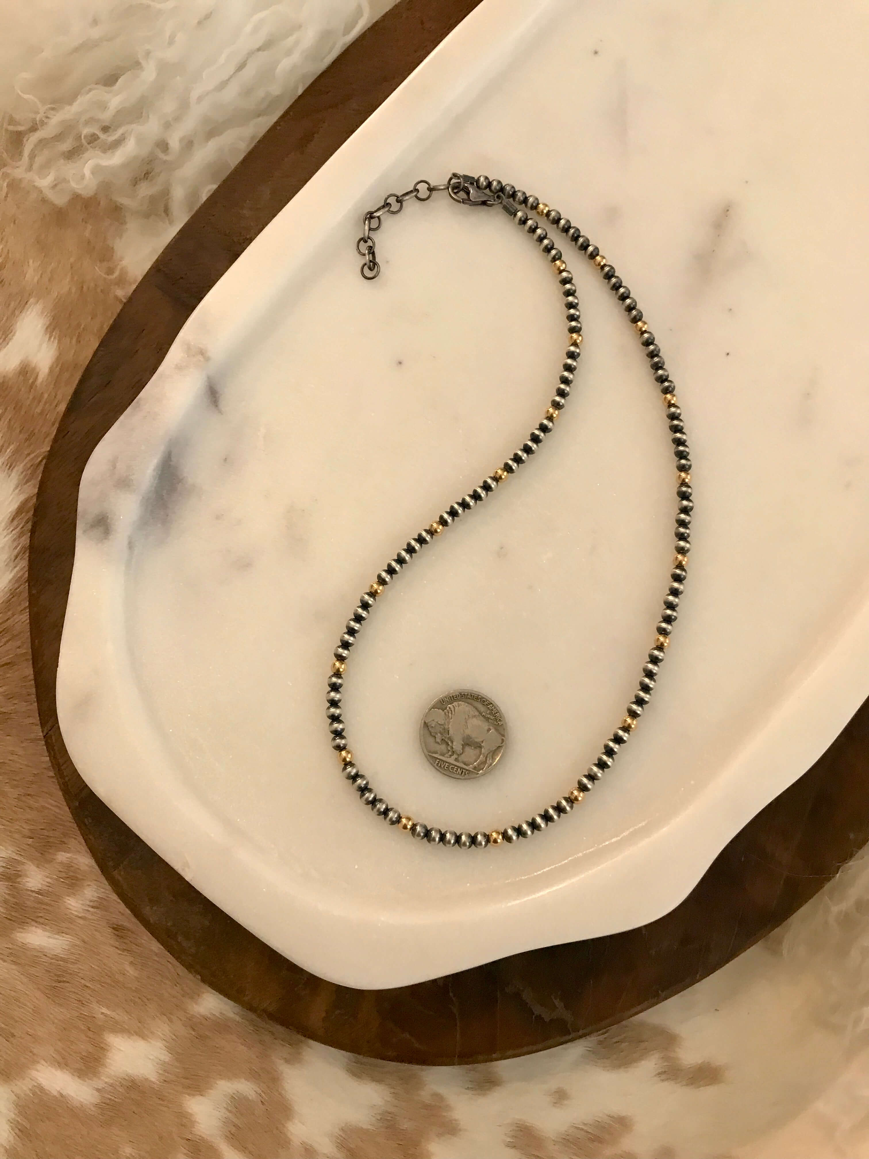 The Theta Gold + Pearl Necklace-Necklaces-Calli Co., Turquoise and Silver Jewelry, Native American Handmade, Zuni Tribe, Navajo Tribe, Brock Texas