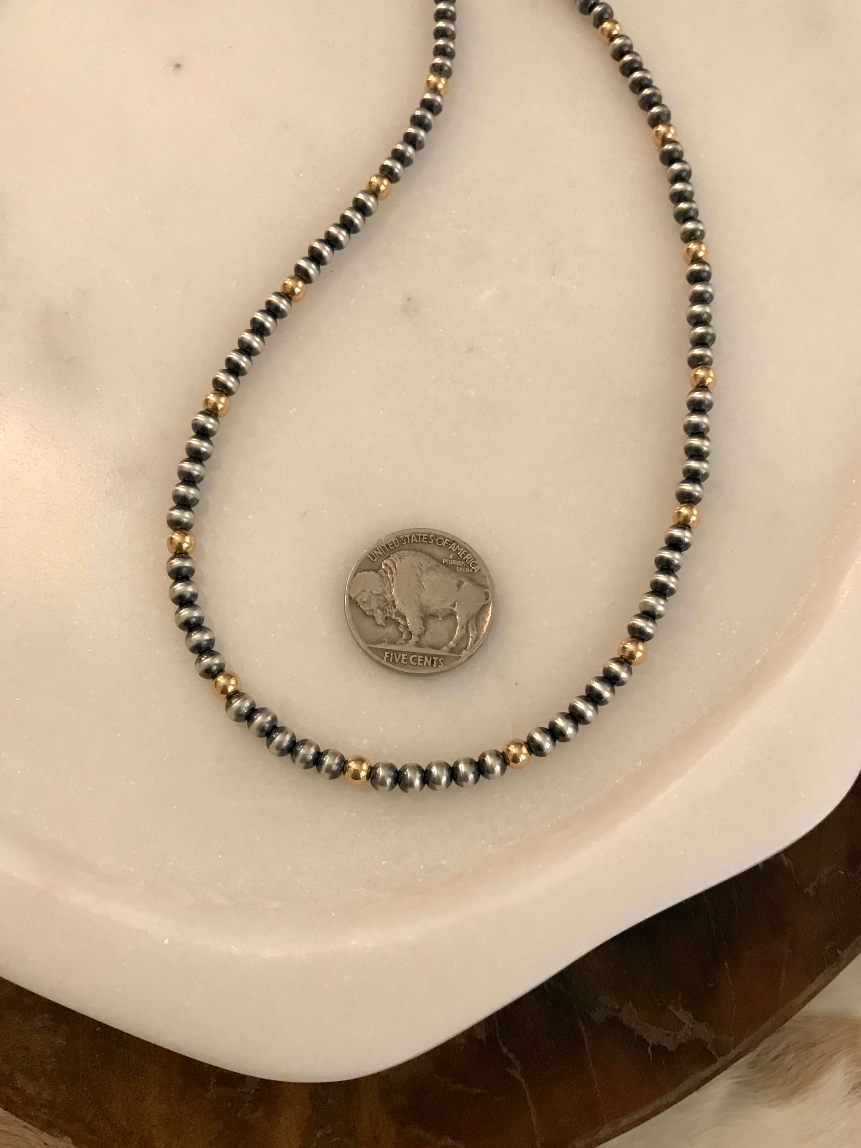 The Theta Gold + Pearl Necklace-Necklaces-Calli Co., Turquoise and Silver Jewelry, Native American Handmade, Zuni Tribe, Navajo Tribe, Brock Texas