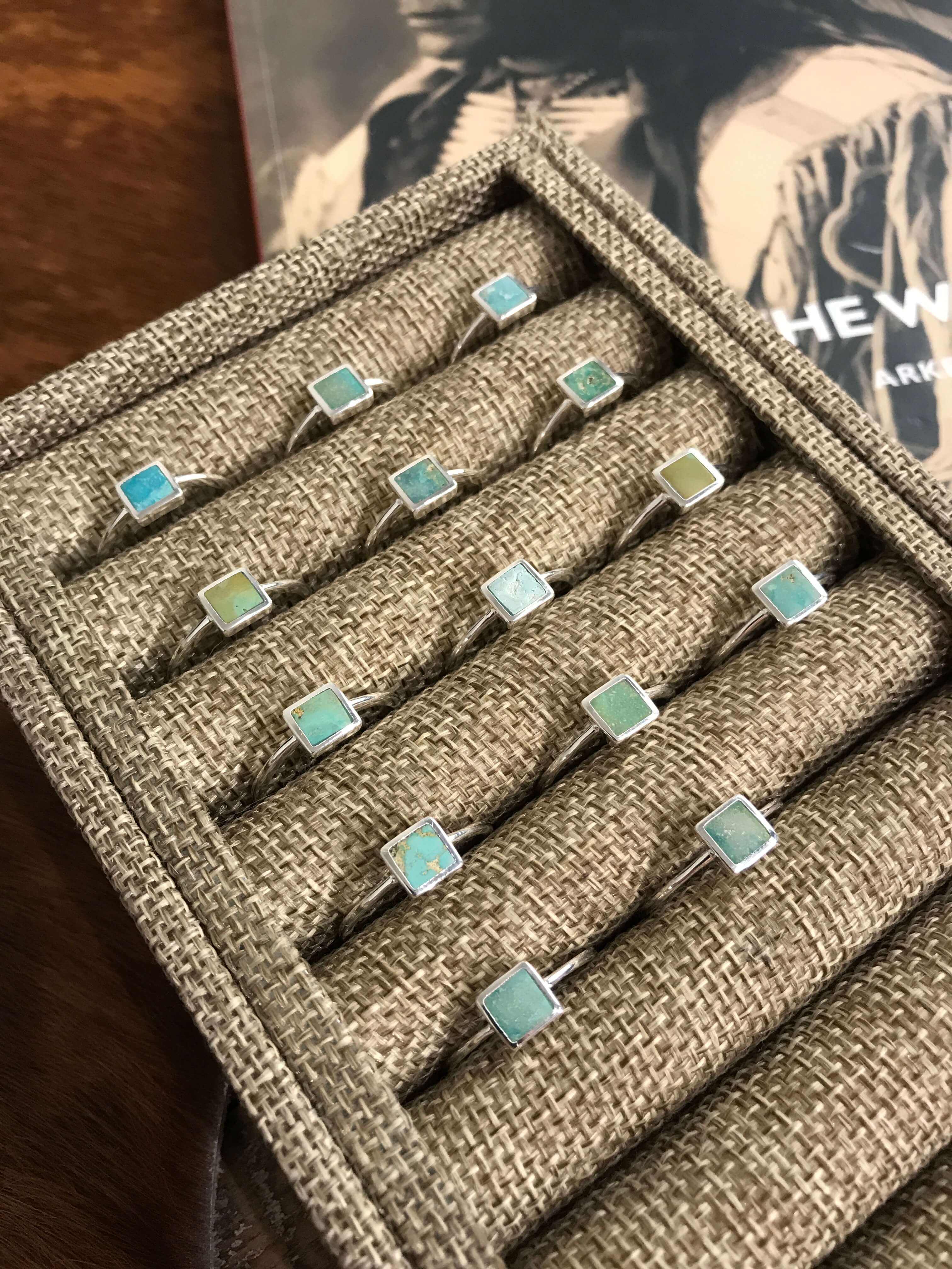 The Inlay Collection Square Turquoise Ring-Rings-Calli Co., Turquoise and Silver Jewelry, Native American Handmade, Zuni Tribe, Navajo Tribe, Brock Texas