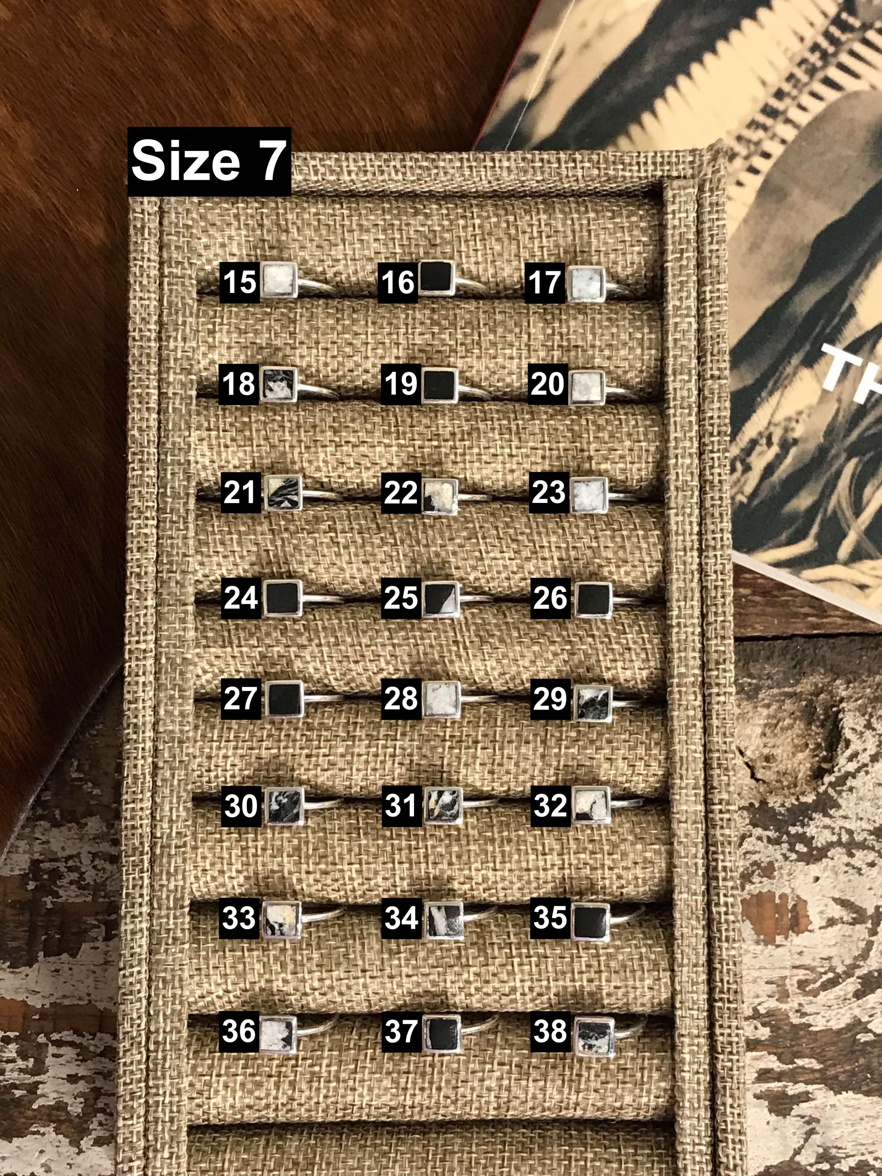 The Inlay Collection Square White Buffalo Ring-Rings-Calli Co., Turquoise and Silver Jewelry, Native American Handmade, Zuni Tribe, Navajo Tribe, Brock Texas