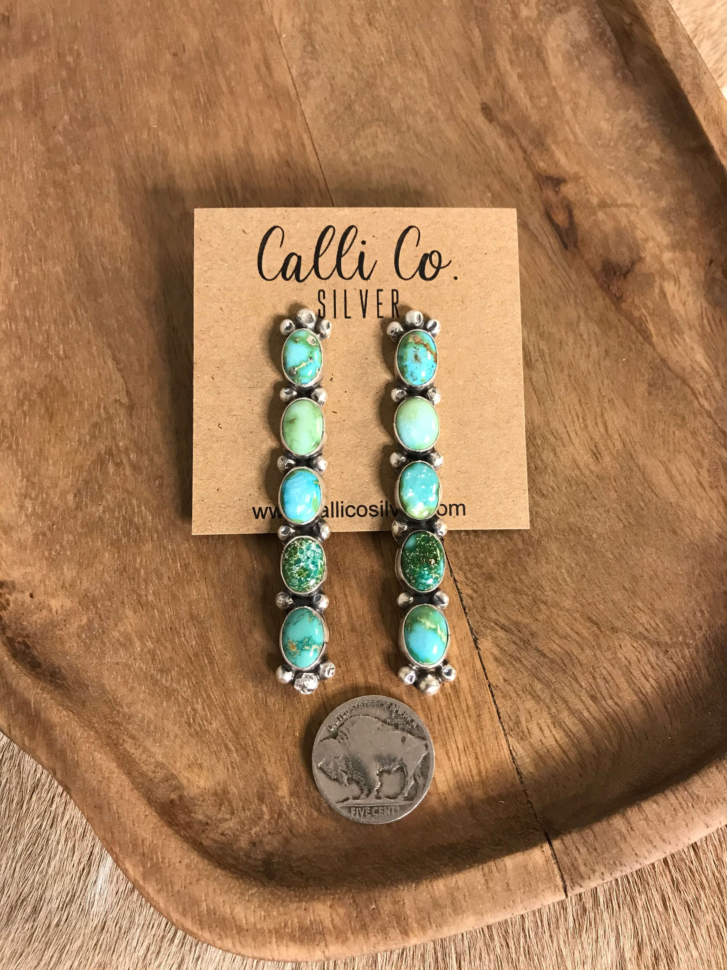 The Gleeson Drop Earrings, 1-Earrings-Calli Co., Turquoise and Silver Jewelry, Native American Handmade, Zuni Tribe, Navajo Tribe, Brock Texas