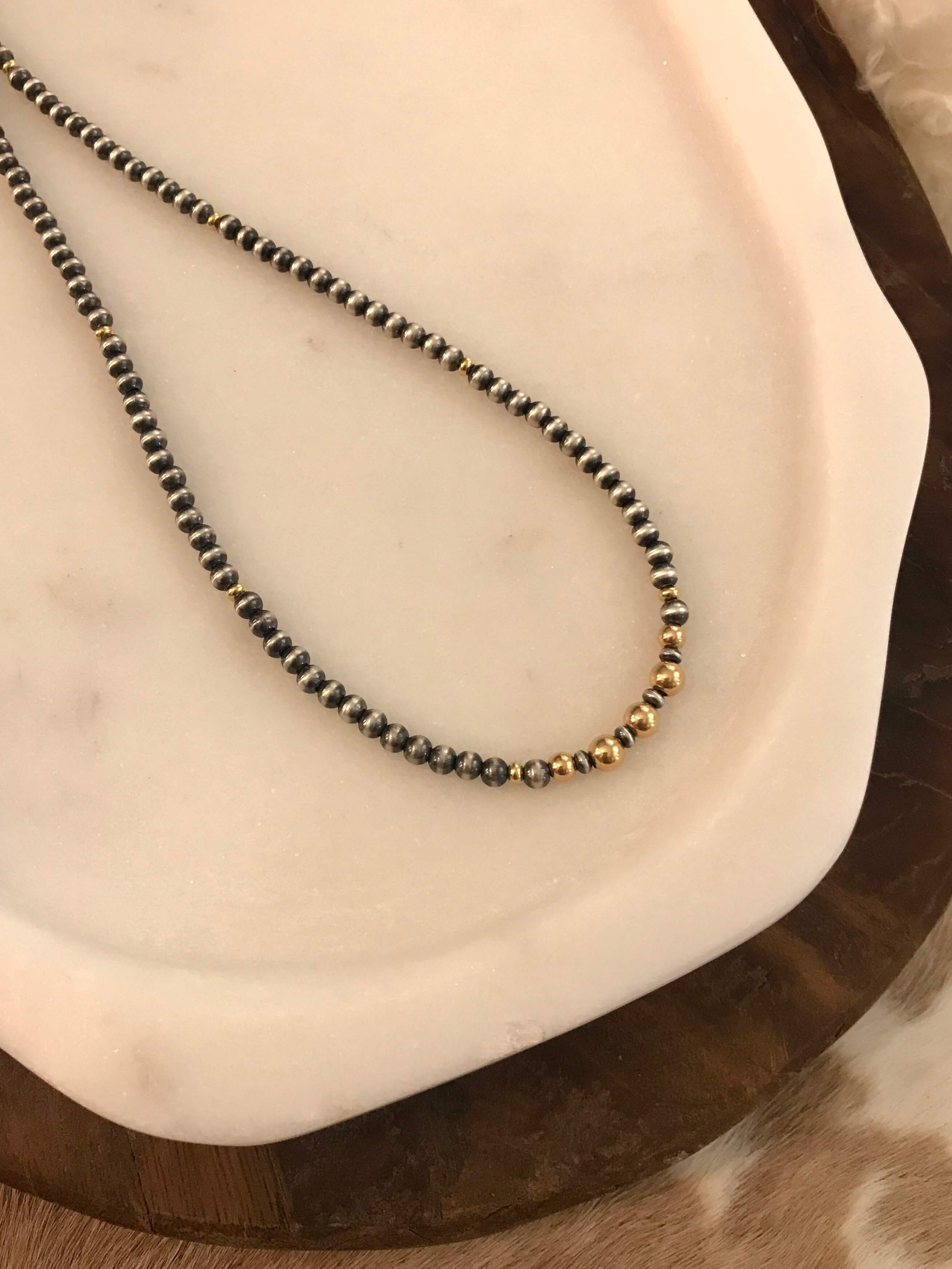 The Harlow Gold + Pearl Necklace-Necklaces-Calli Co., Turquoise and Silver Jewelry, Native American Handmade, Zuni Tribe, Navajo Tribe, Brock Texas