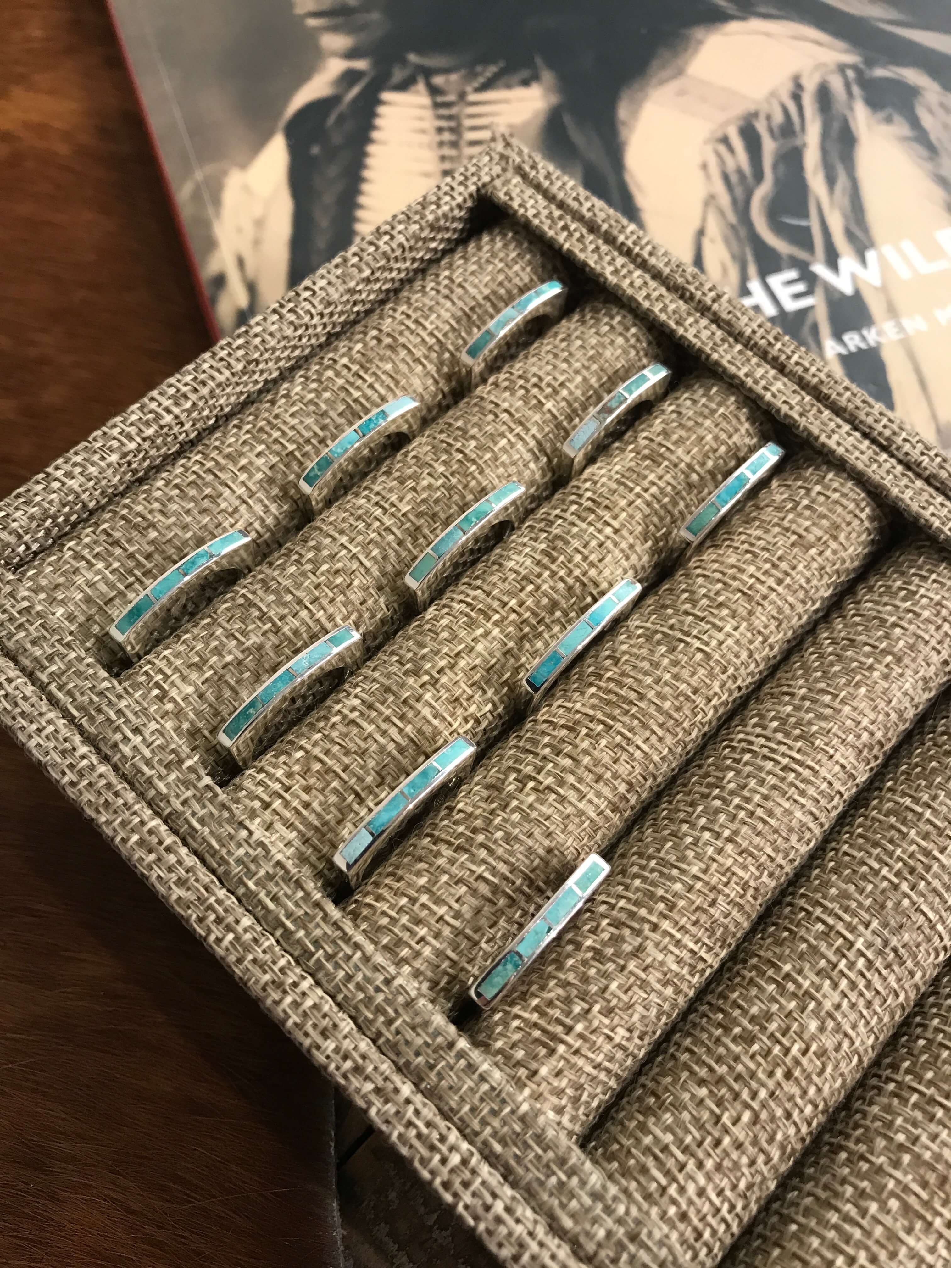 The Inlay Collection Thin Turquoise Stacking Band-Rings-Calli Co., Turquoise and Silver Jewelry, Native American Handmade, Zuni Tribe, Navajo Tribe, Brock Texas