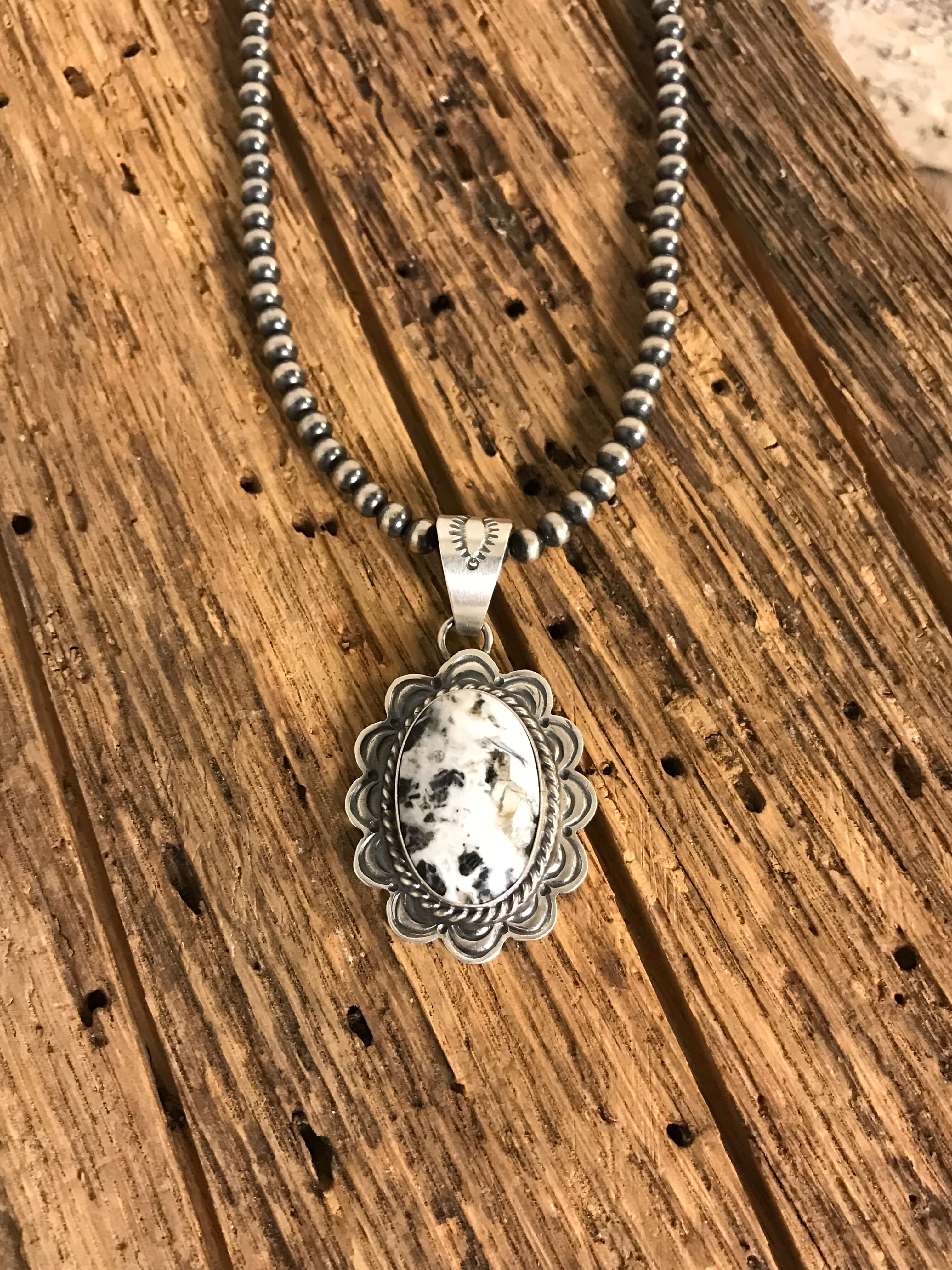 The Campo White Buffalo Pendants-Pendants-Calli Co., Turquoise and Silver Jewelry, Native American Handmade, Zuni Tribe, Navajo Tribe, Brock Texas