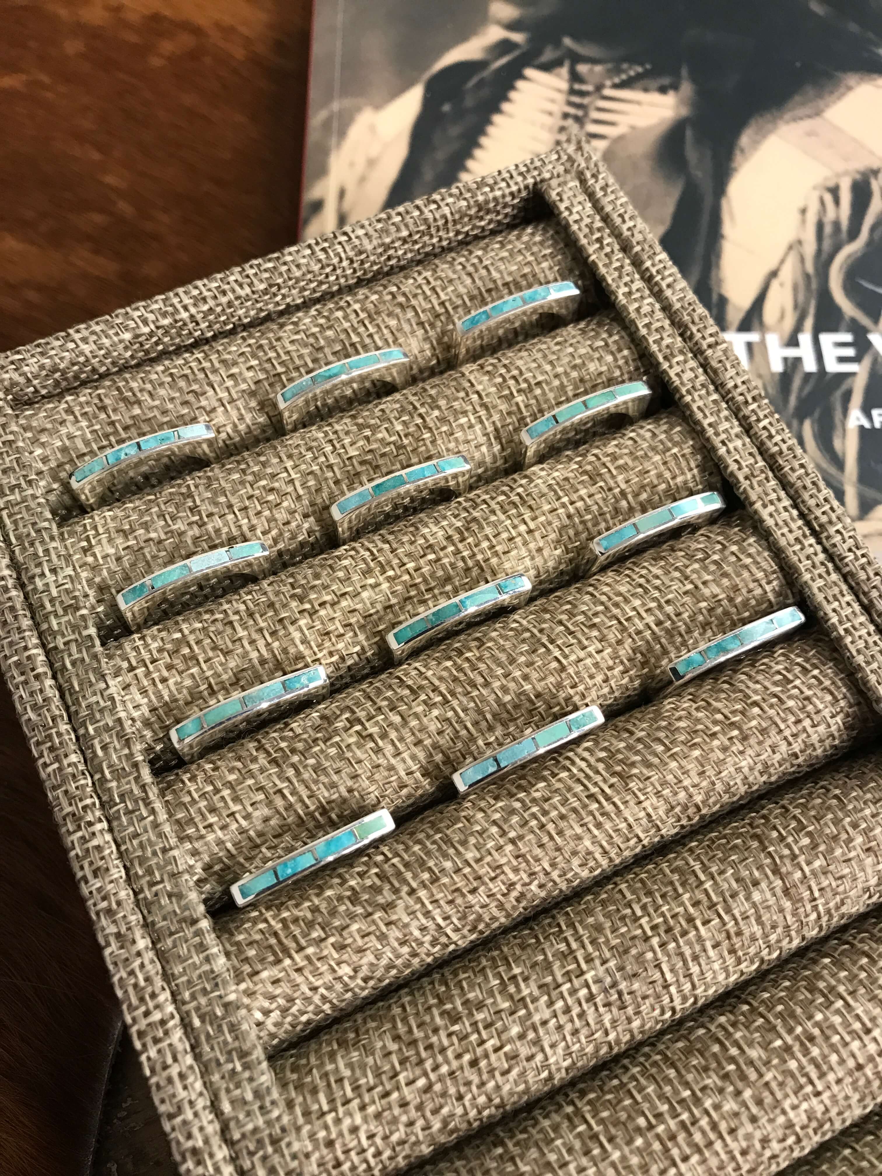 The Inlay Collection Thin Turquoise Stacking Band-Rings-Calli Co., Turquoise and Silver Jewelry, Native American Handmade, Zuni Tribe, Navajo Tribe, Brock Texas