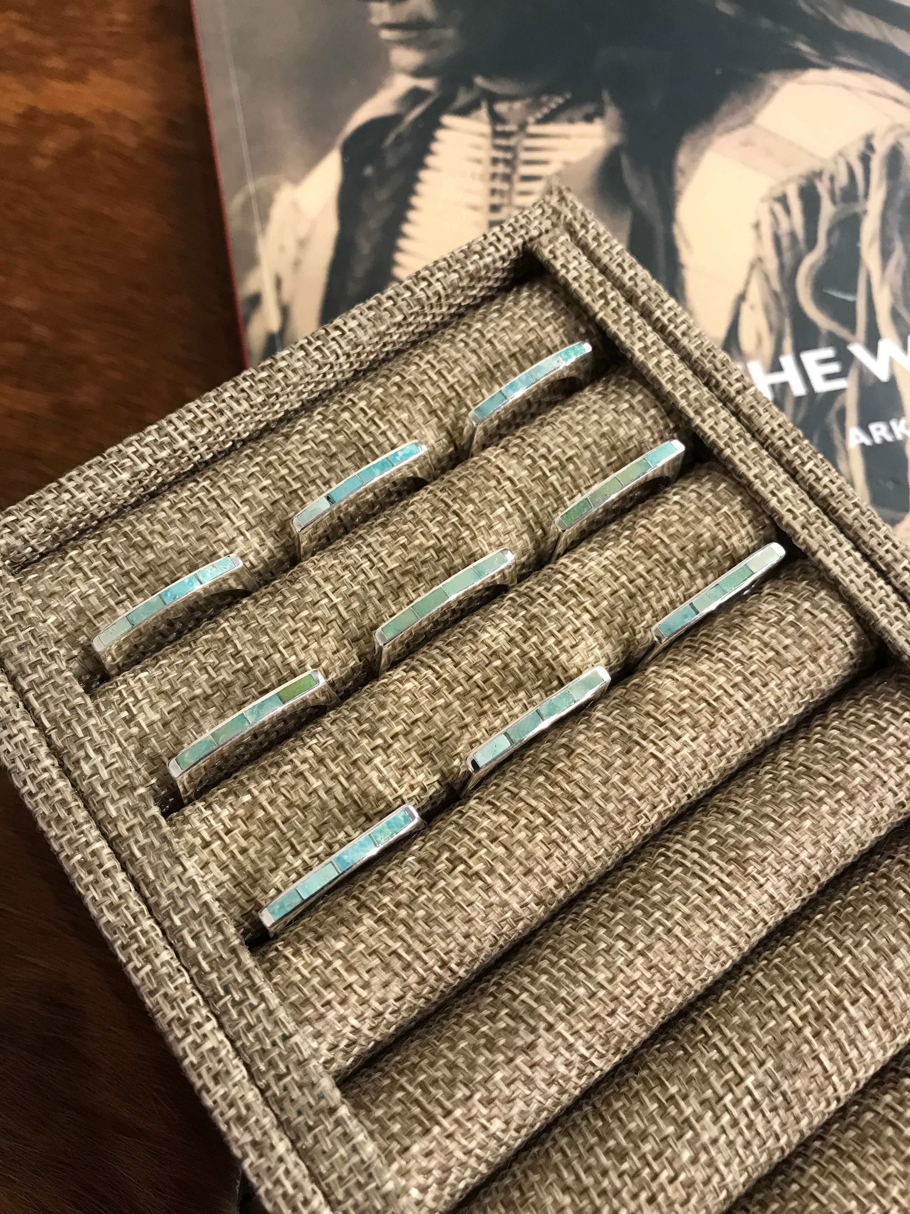 The Inlay Collection Thin Turquoise Stacking Band-Rings-Calli Co., Turquoise and Silver Jewelry, Native American Handmade, Zuni Tribe, Navajo Tribe, Brock Texas
