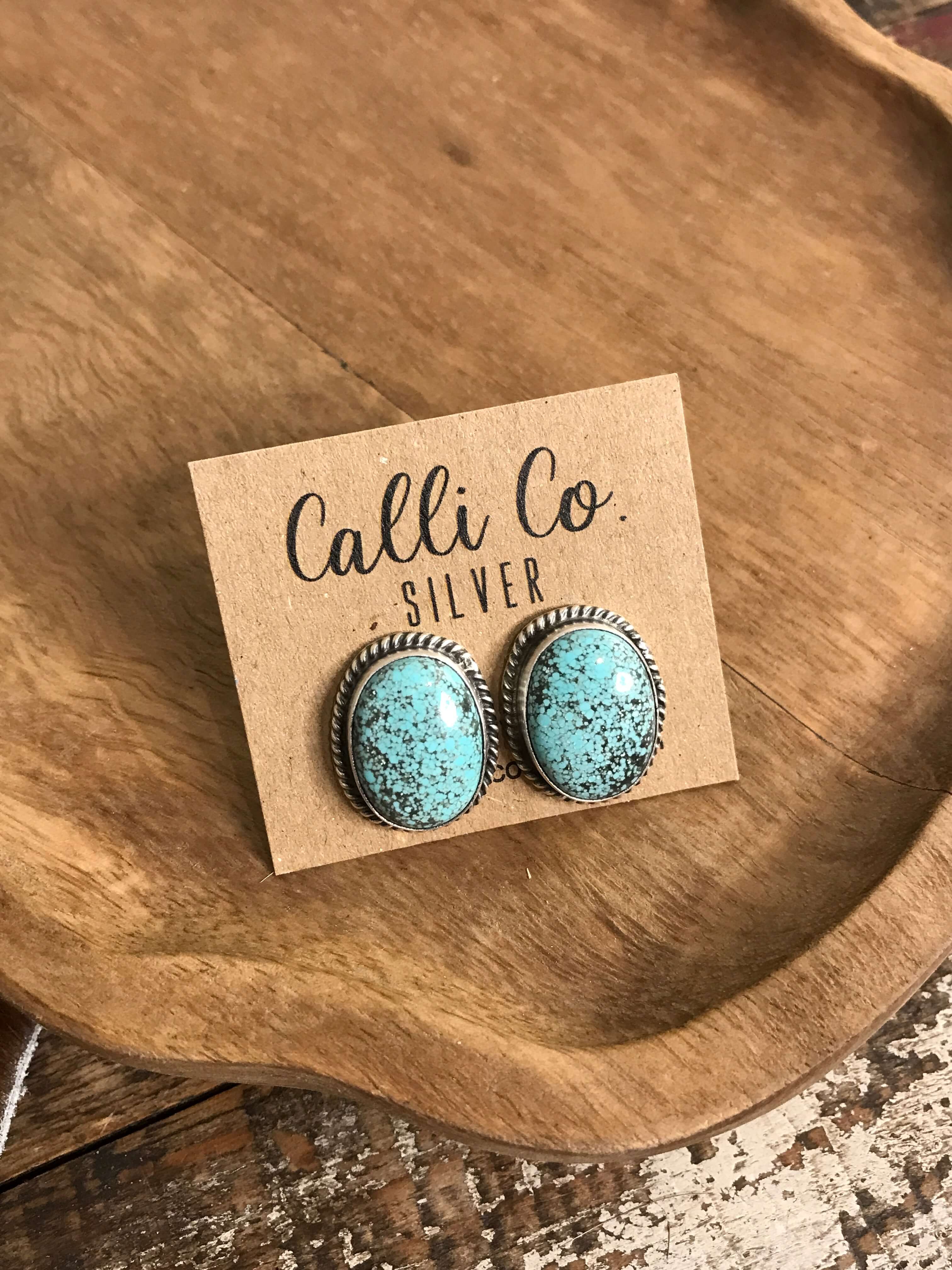 The Turquoise Studs, 4-Earrings-Calli Co., Turquoise and Silver Jewelry, Native American Handmade, Zuni Tribe, Navajo Tribe, Brock Texas