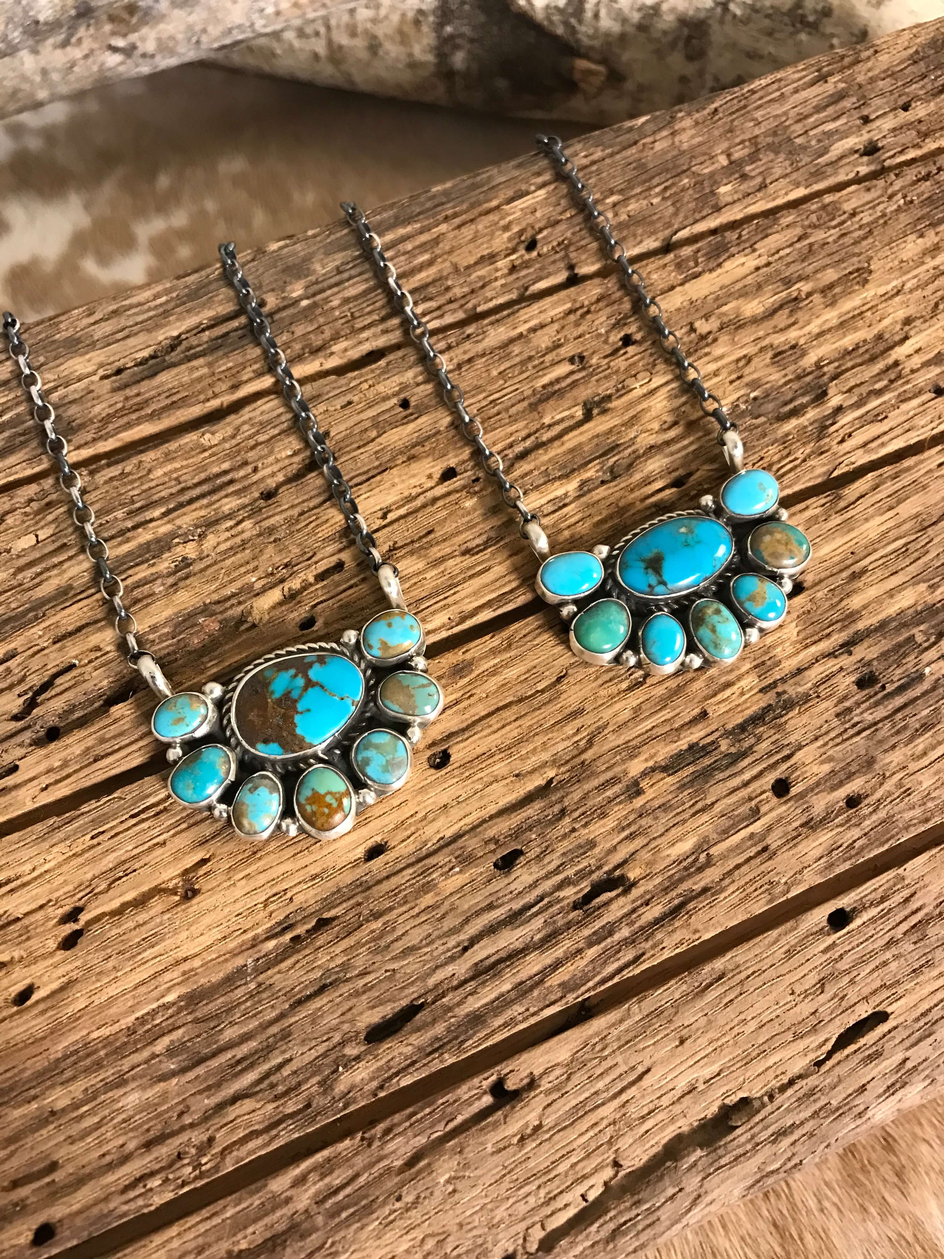 The Woods Half Cluster Necklaces-Necklaces-Calli Co., Turquoise and Silver Jewelry, Native American Handmade, Zuni Tribe, Navajo Tribe, Brock Texas