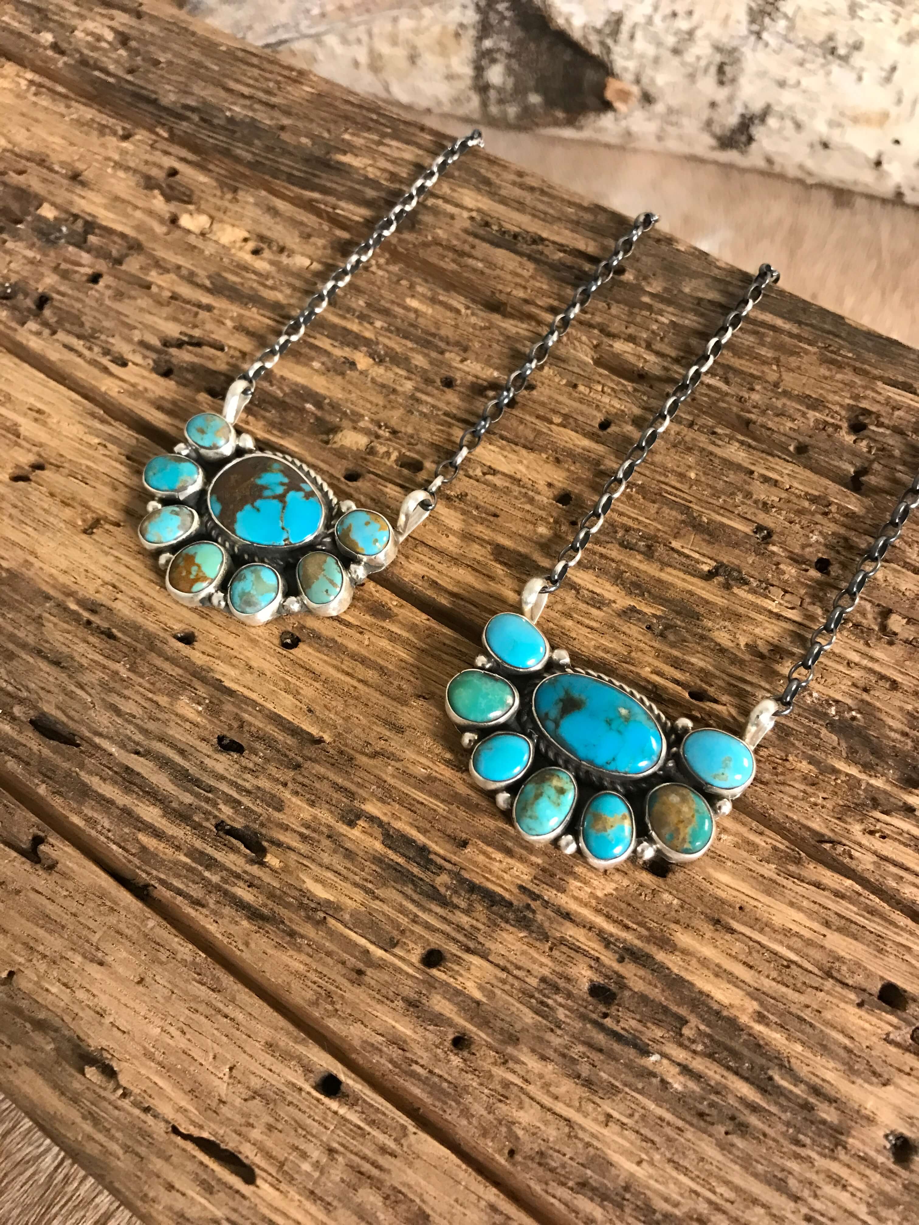 The Woods Half Cluster Necklaces-Necklaces-Calli Co., Turquoise and Silver Jewelry, Native American Handmade, Zuni Tribe, Navajo Tribe, Brock Texas
