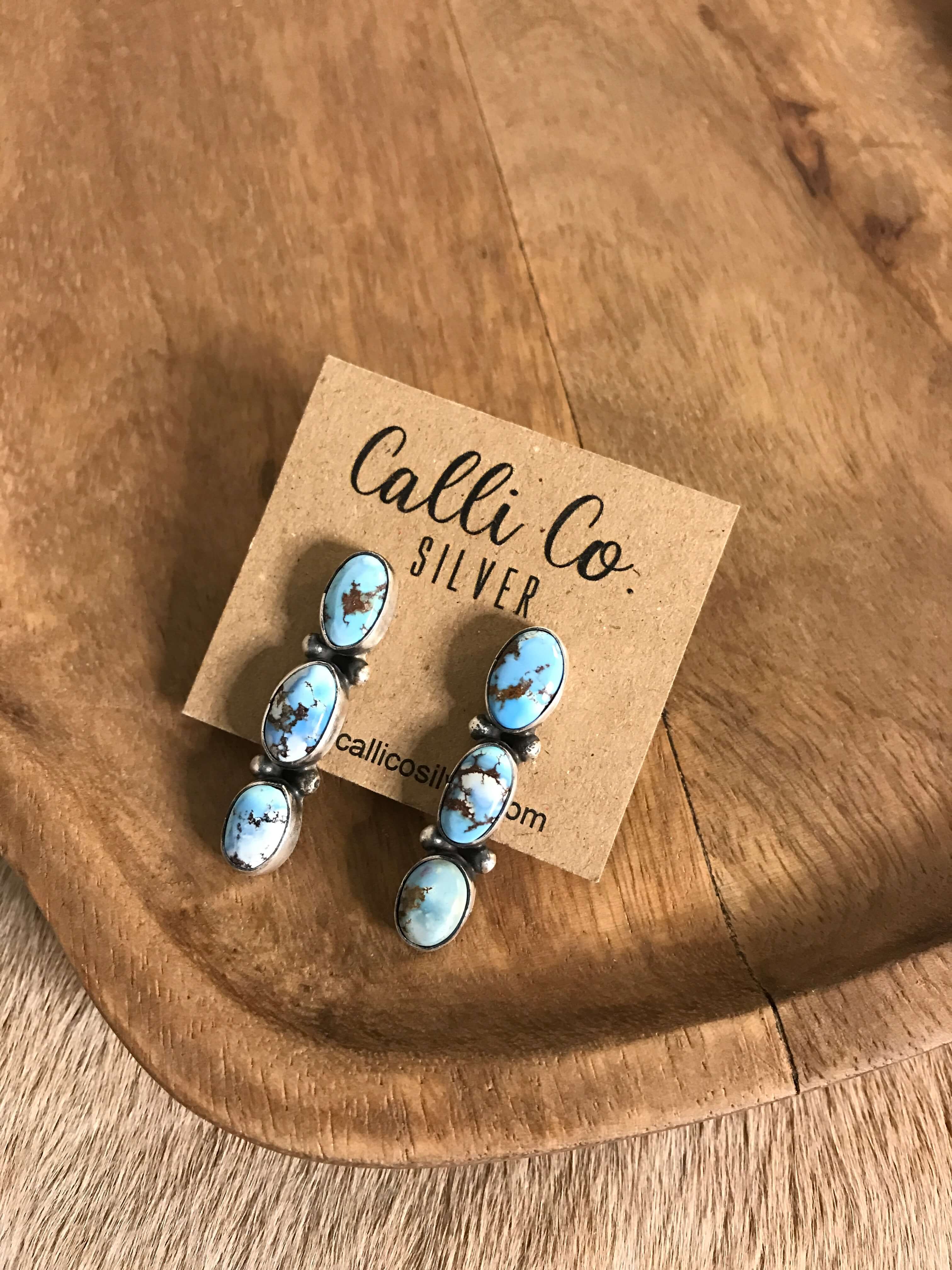 The Orlovista Triple Drop Earrings, 1-Earrings-Calli Co., Turquoise and Silver Jewelry, Native American Handmade, Zuni Tribe, Navajo Tribe, Brock Texas