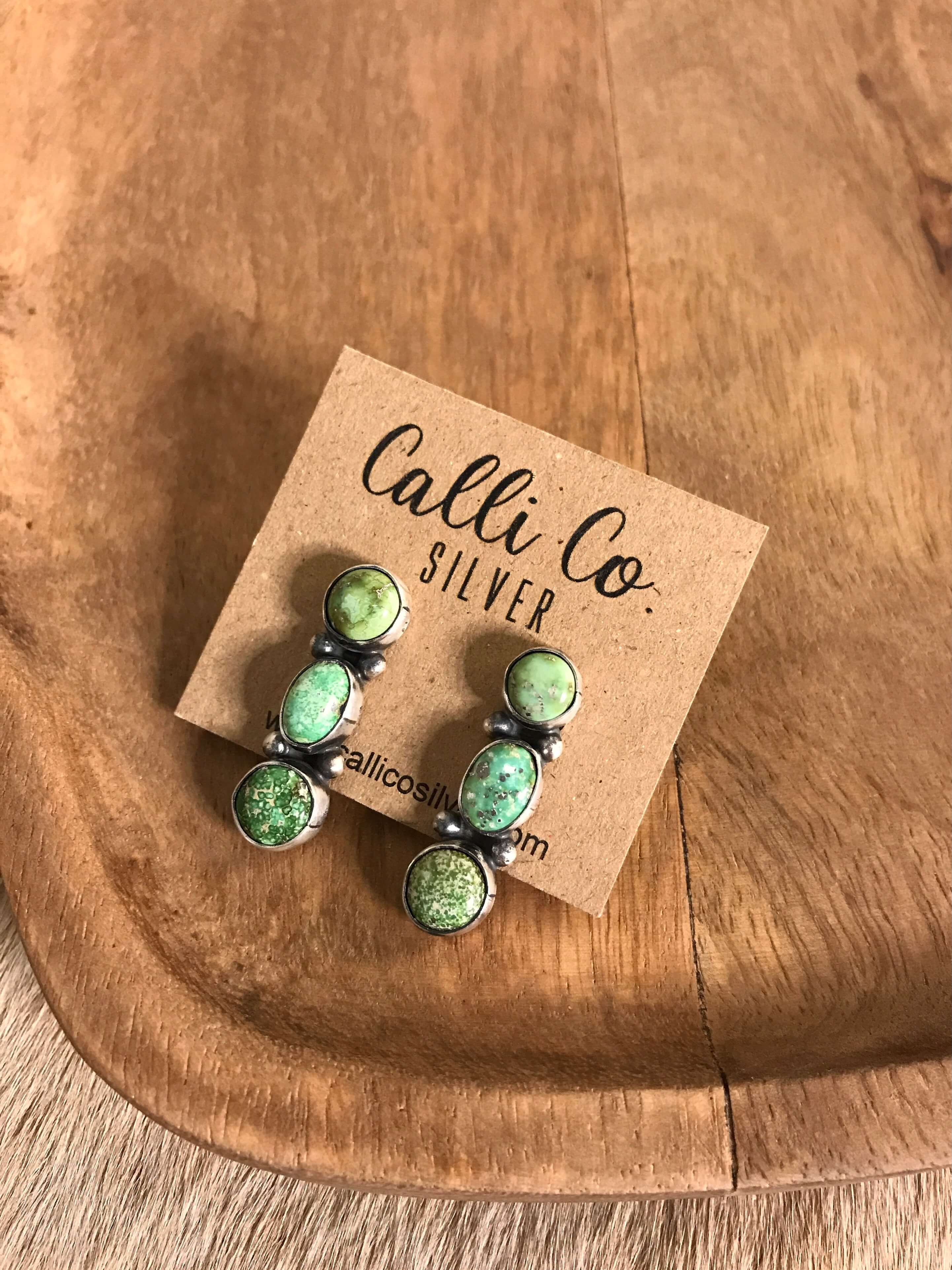 The Orlovista Triple Drop Earrings, 2-Earrings-Calli Co., Turquoise and Silver Jewelry, Native American Handmade, Zuni Tribe, Navajo Tribe, Brock Texas