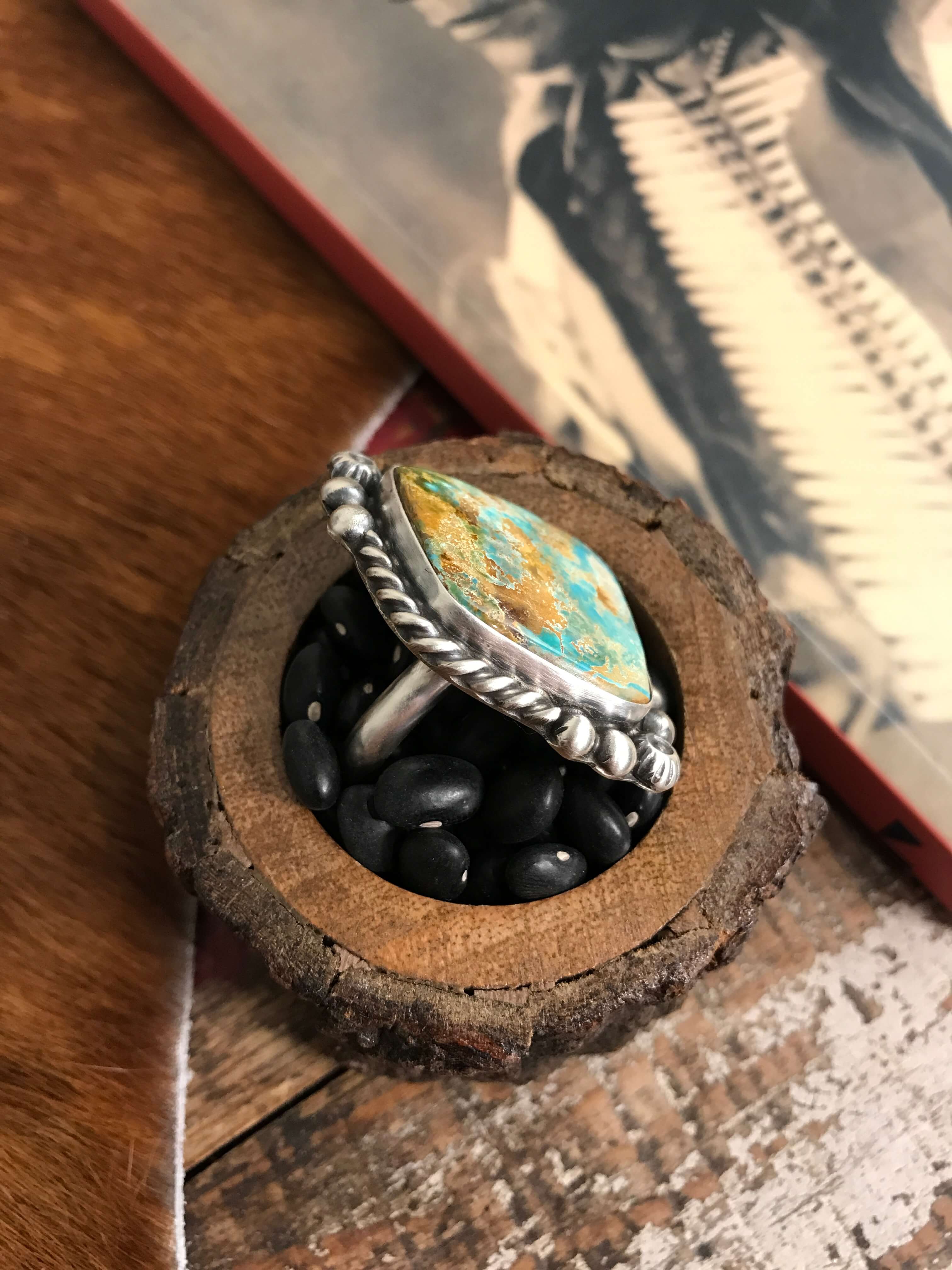 The Tishomingo Turquoise Adjustable Ring, 2-Rings-Calli Co., Turquoise and Silver Jewelry, Native American Handmade, Zuni Tribe, Navajo Tribe, Brock Texas