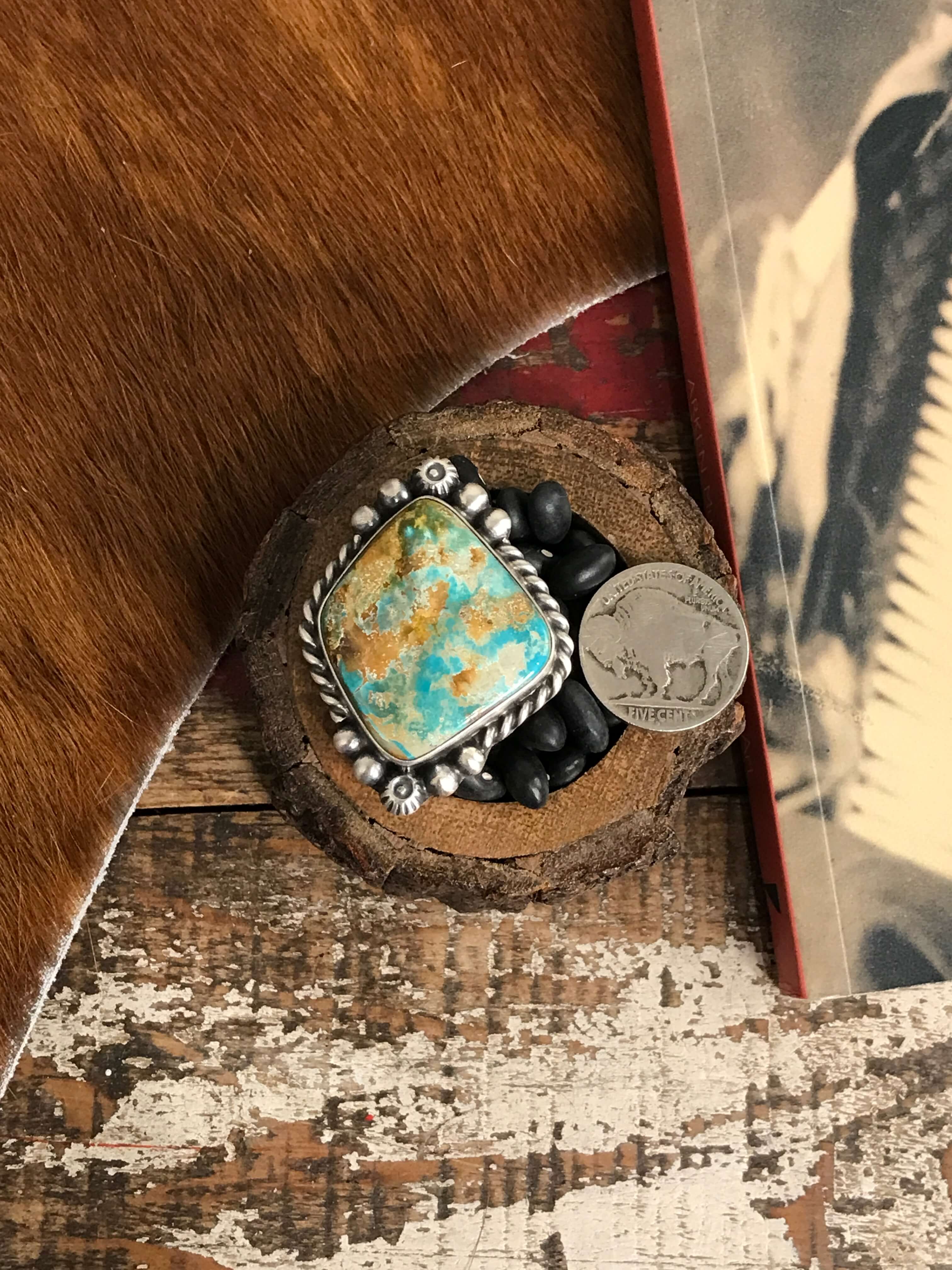 The Tishomingo Turquoise Adjustable Ring, 2-Rings-Calli Co., Turquoise and Silver Jewelry, Native American Handmade, Zuni Tribe, Navajo Tribe, Brock Texas