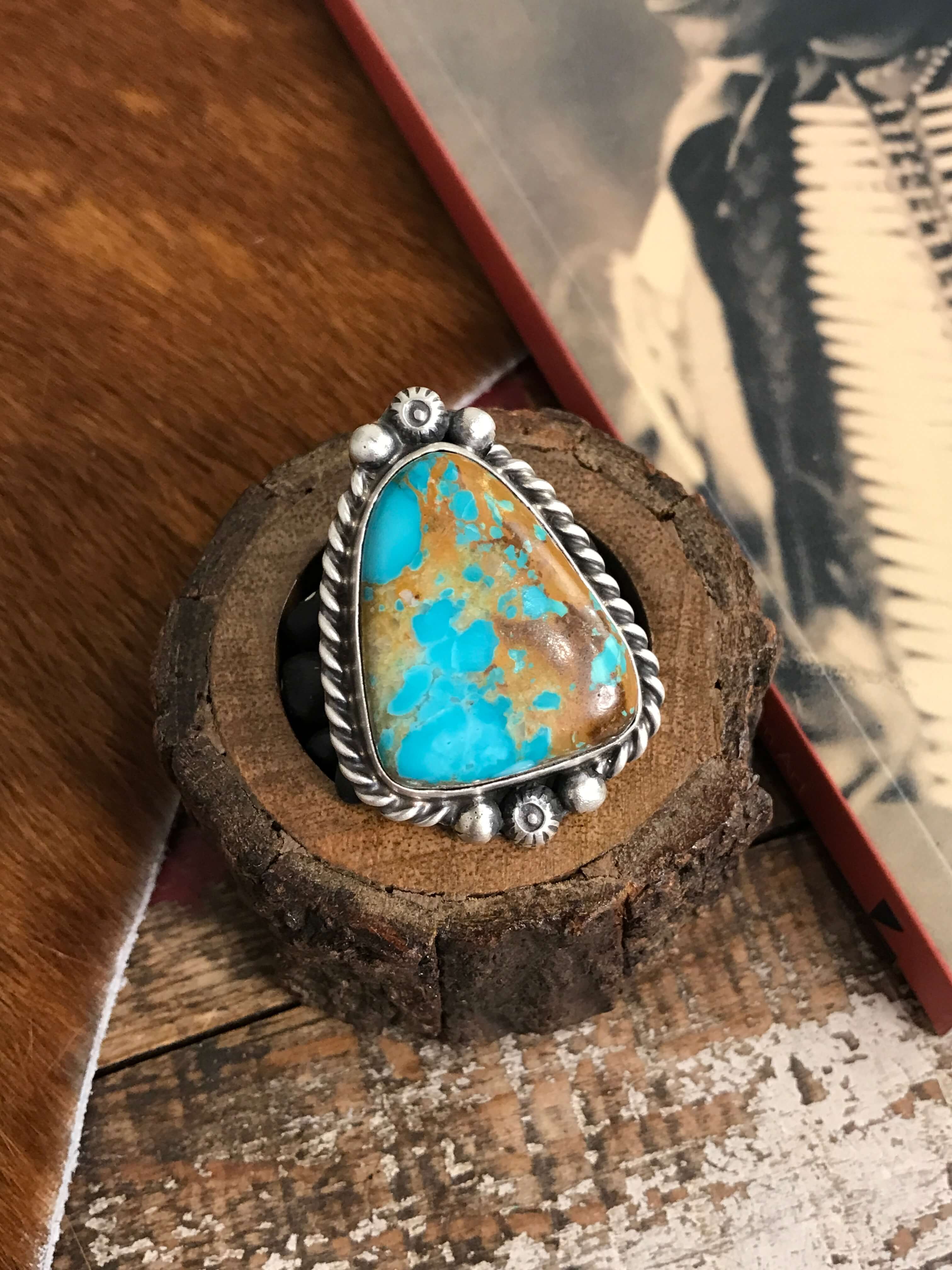 The Tishomingo Turquoise Adjustable Ring, 3-Rings-Calli Co., Turquoise and Silver Jewelry, Native American Handmade, Zuni Tribe, Navajo Tribe, Brock Texas