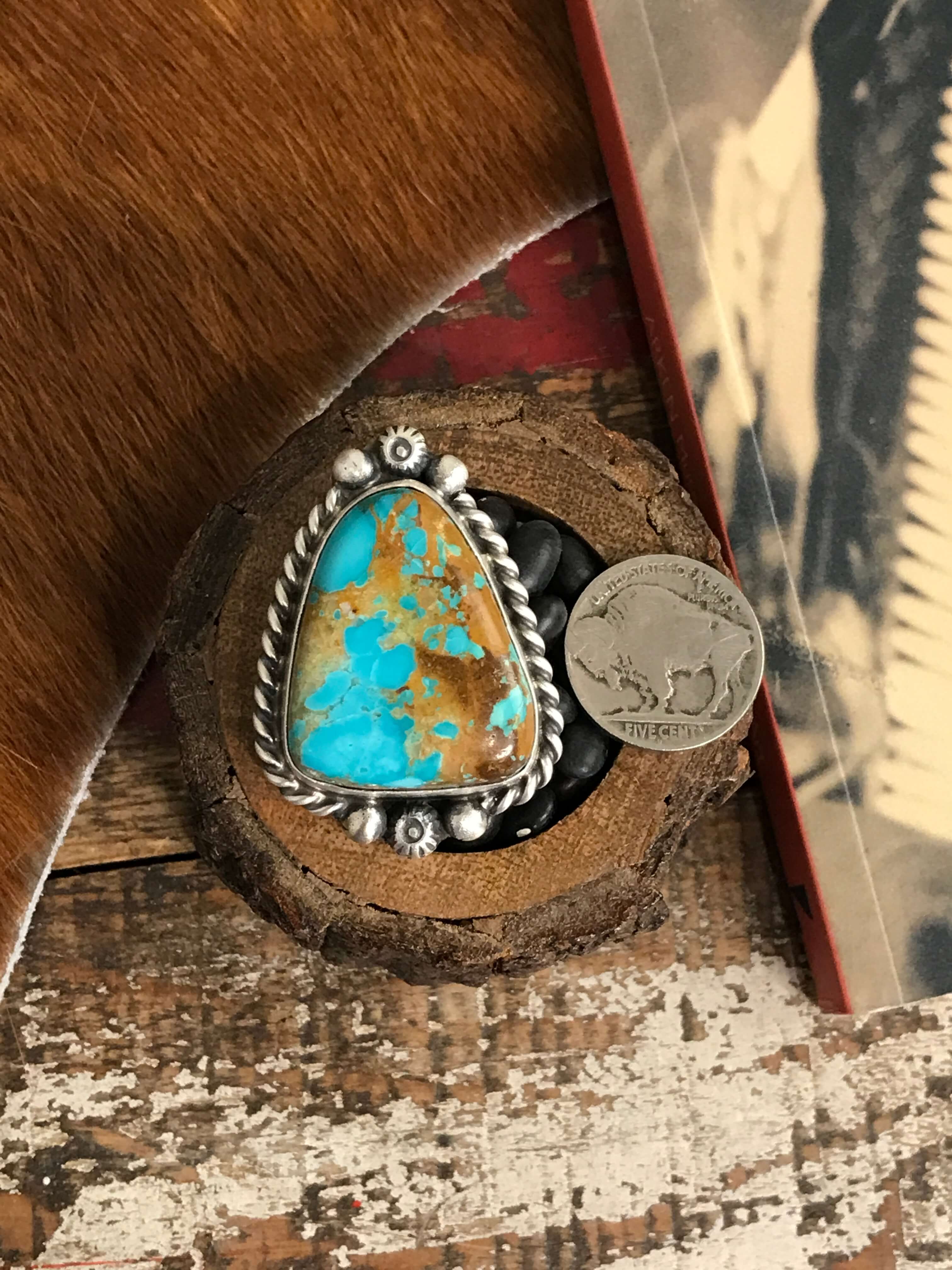 The Tishomingo Turquoise Adjustable Ring, 3-Rings-Calli Co., Turquoise and Silver Jewelry, Native American Handmade, Zuni Tribe, Navajo Tribe, Brock Texas