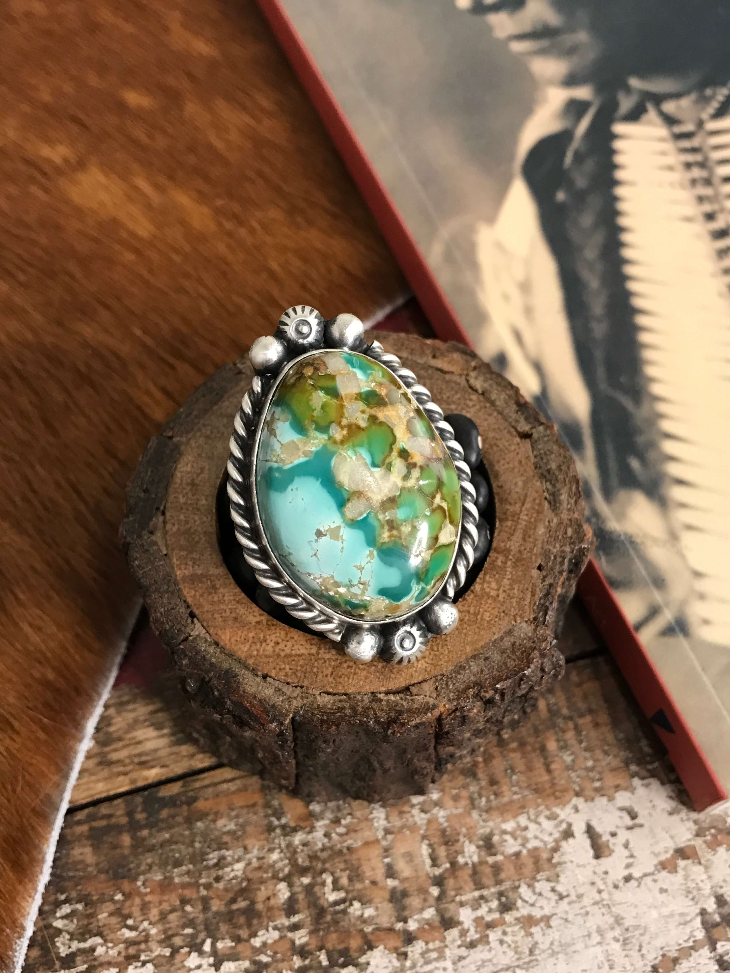 The Tishomingo Turquoise Adjustable Ring, 4-Rings-Calli Co., Turquoise and Silver Jewelry, Native American Handmade, Zuni Tribe, Navajo Tribe, Brock Texas