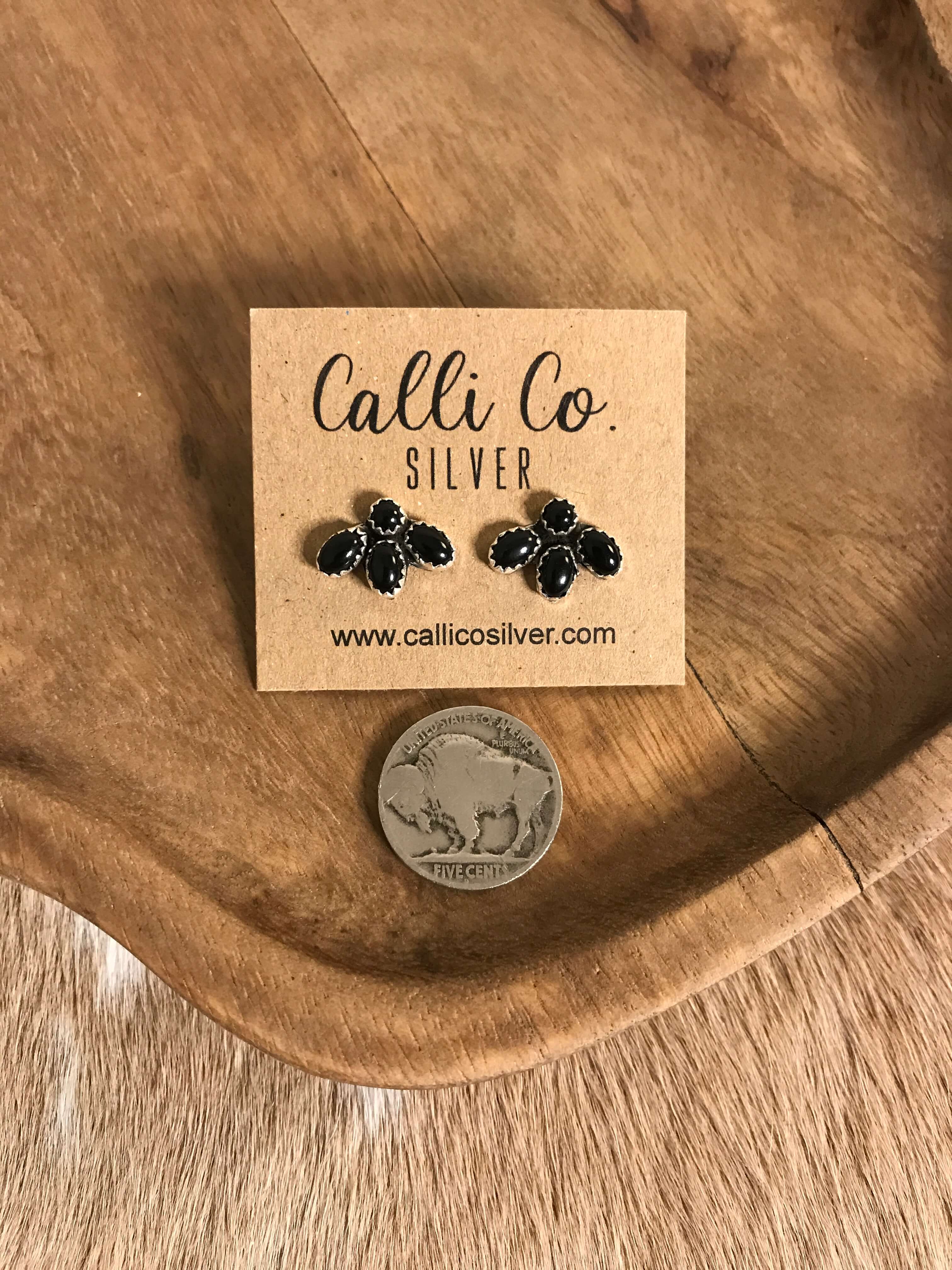 The Sparrow Onyx Earrings-Earrings-Calli Co., Turquoise and Silver Jewelry, Native American Handmade, Zuni Tribe, Navajo Tribe, Brock Texas