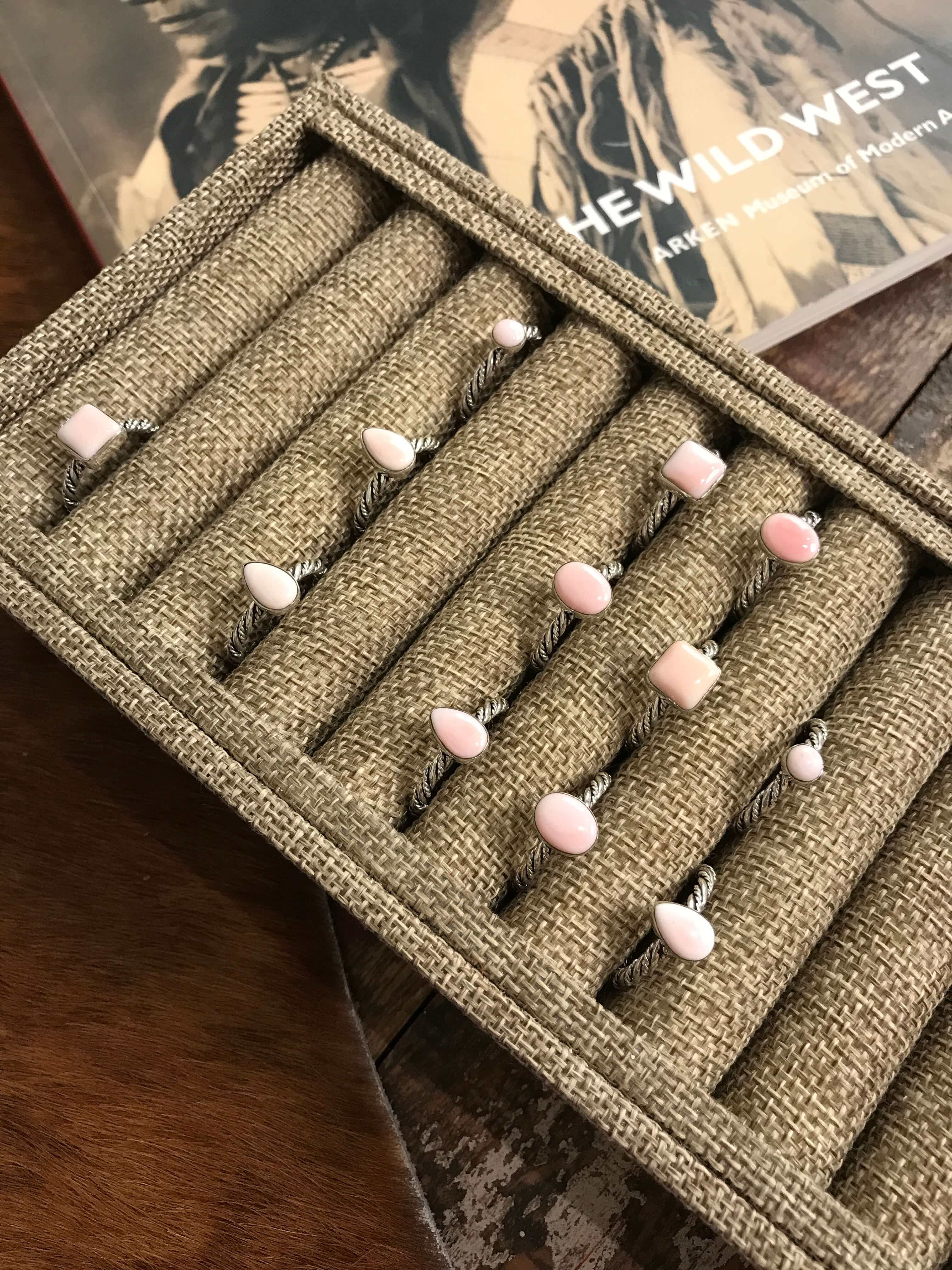 The Chesapeake Rings in Pink Conch-Rings-Calli Co., Turquoise and Silver Jewelry, Native American Handmade, Zuni Tribe, Navajo Tribe, Brock Texas