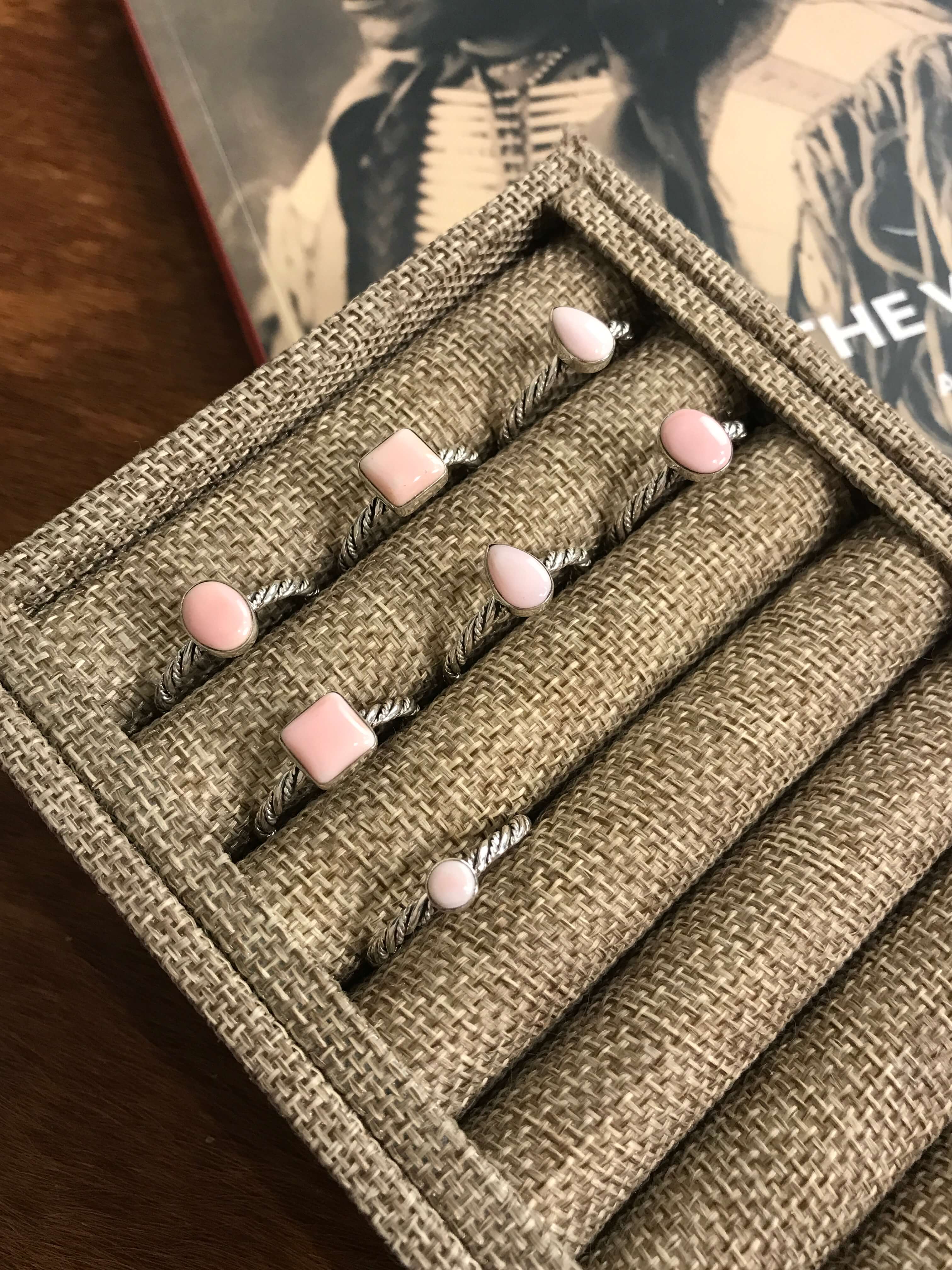 The Chesapeake Rings in Pink Conch-Rings-Calli Co., Turquoise and Silver Jewelry, Native American Handmade, Zuni Tribe, Navajo Tribe, Brock Texas