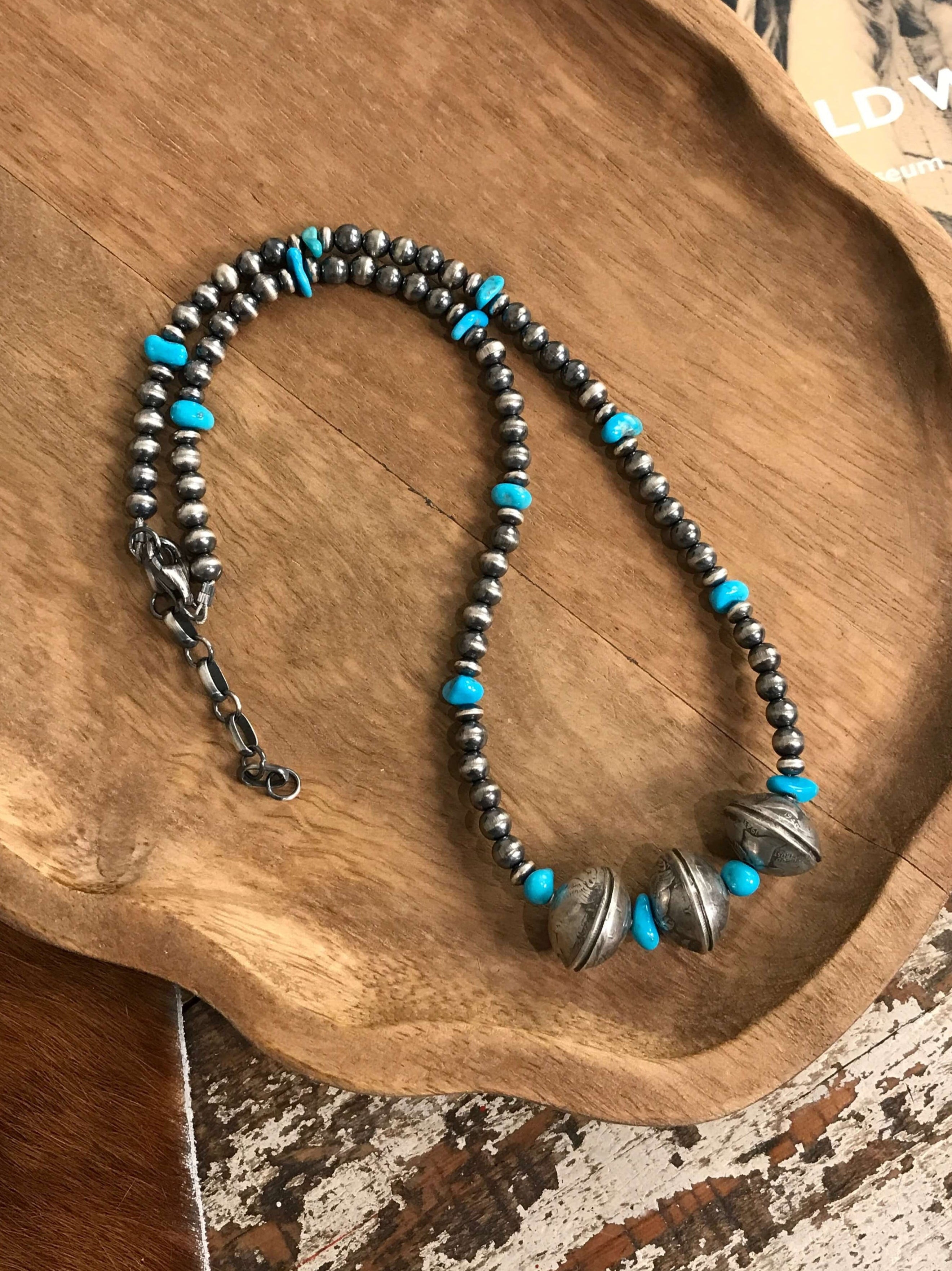 The Turquoise Nugget Dime Necklace-Necklaces-Calli Co., Turquoise and Silver Jewelry, Native American Handmade, Zuni Tribe, Navajo Tribe, Brock Texas