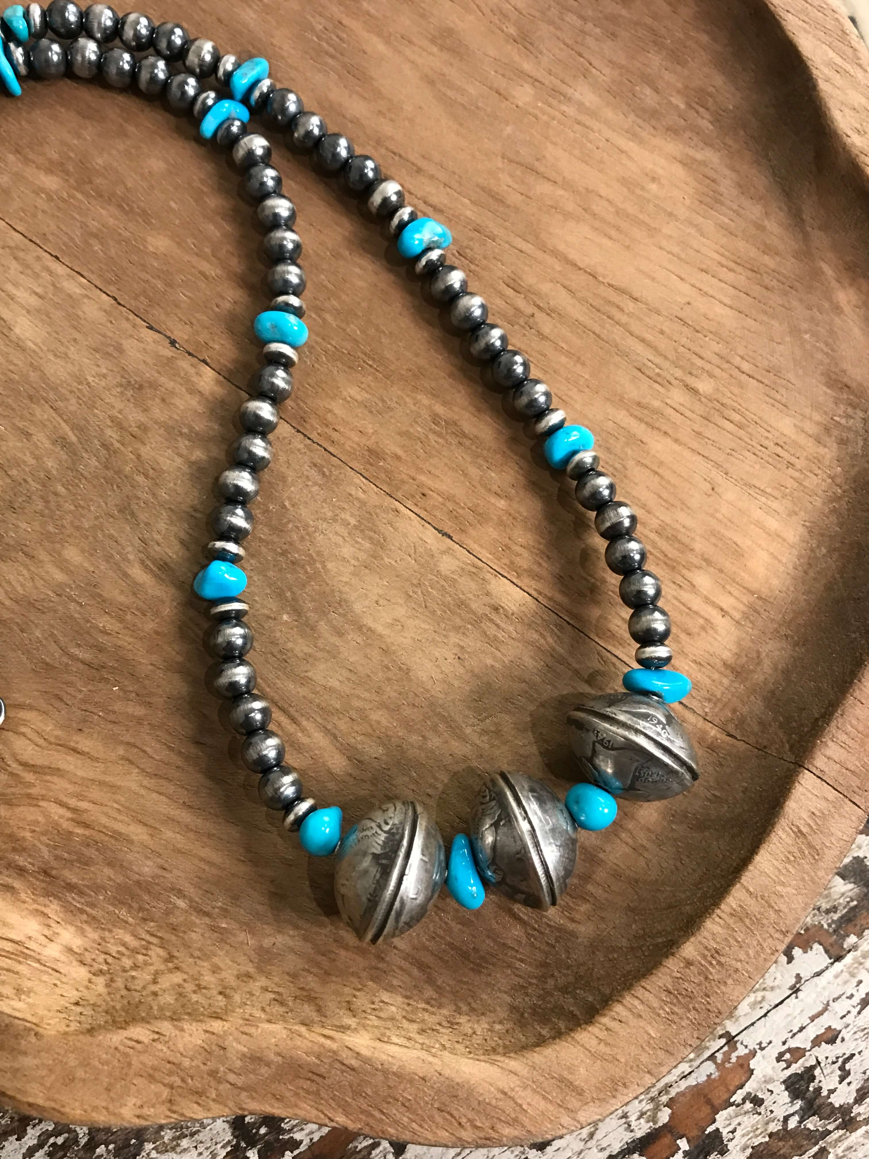 The Turquoise Nugget Dime Necklace-Necklaces-Calli Co., Turquoise and Silver Jewelry, Native American Handmade, Zuni Tribe, Navajo Tribe, Brock Texas