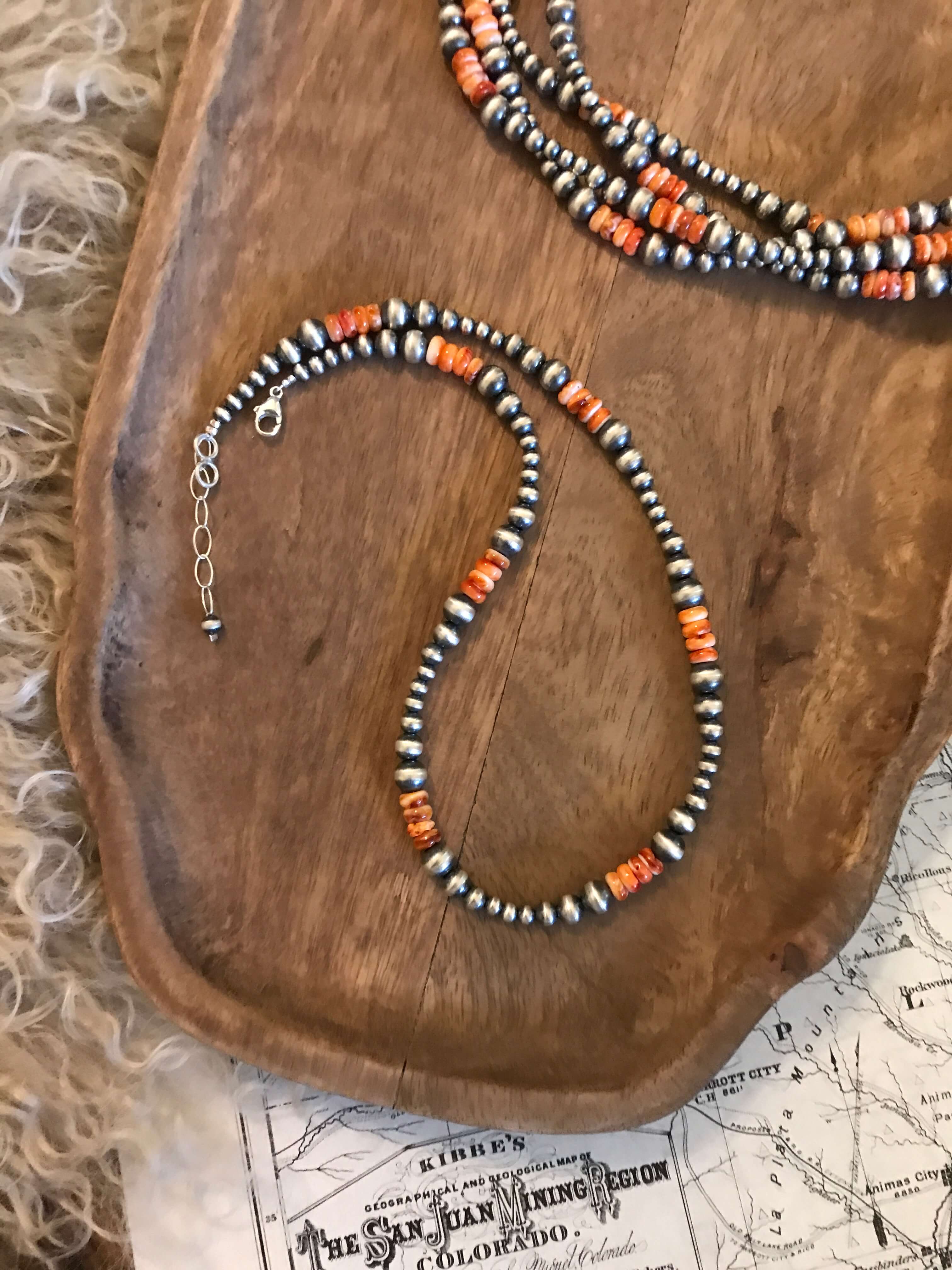 The Manhattan Necklace in Orange Spiny-Necklaces-Calli Co., Turquoise and Silver Jewelry, Native American Handmade, Zuni Tribe, Navajo Tribe, Brock Texas