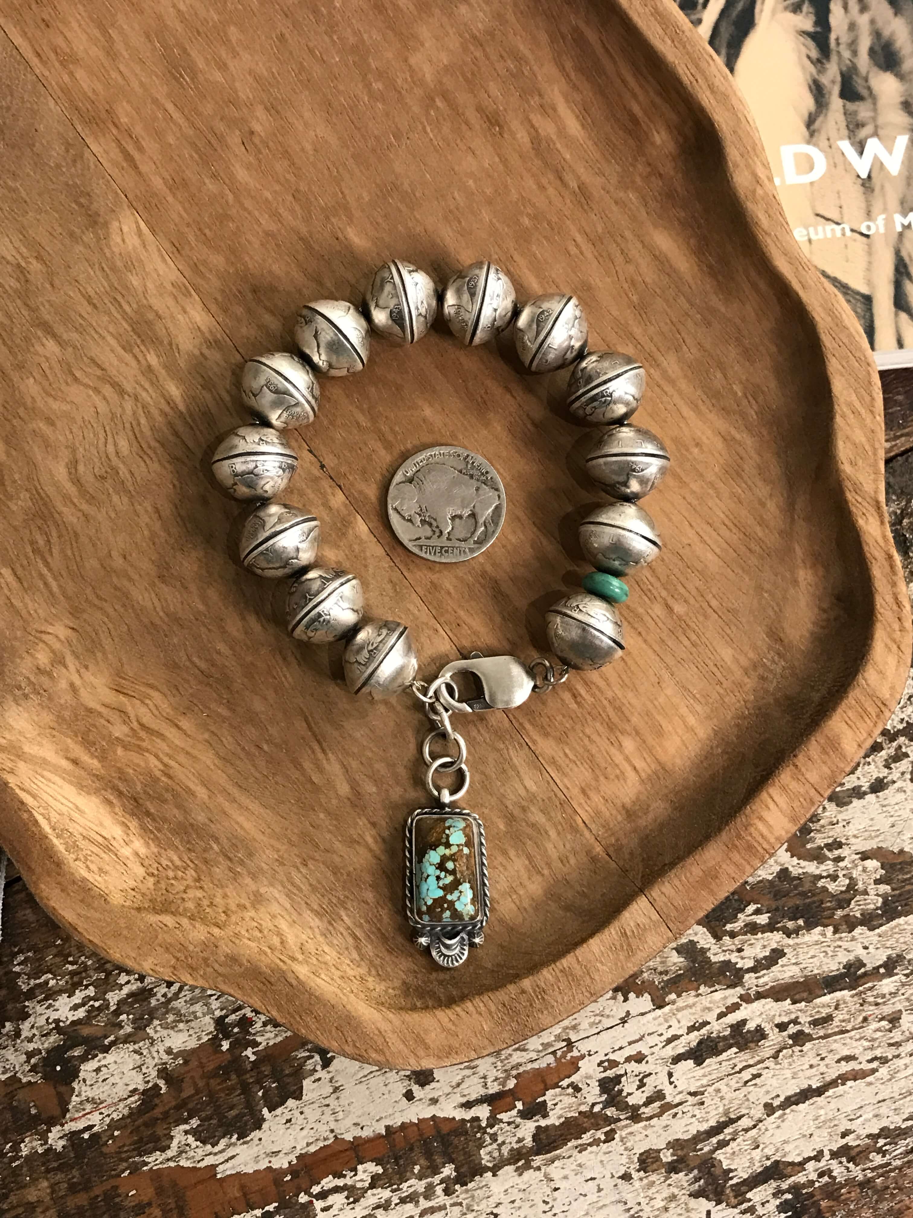 The Osage Dime Bracelet, 2 XX-Bracelets & Cuffs-Calli Co., Turquoise and Silver Jewelry, Native American Handmade, Zuni Tribe, Navajo Tribe, Brock Texas