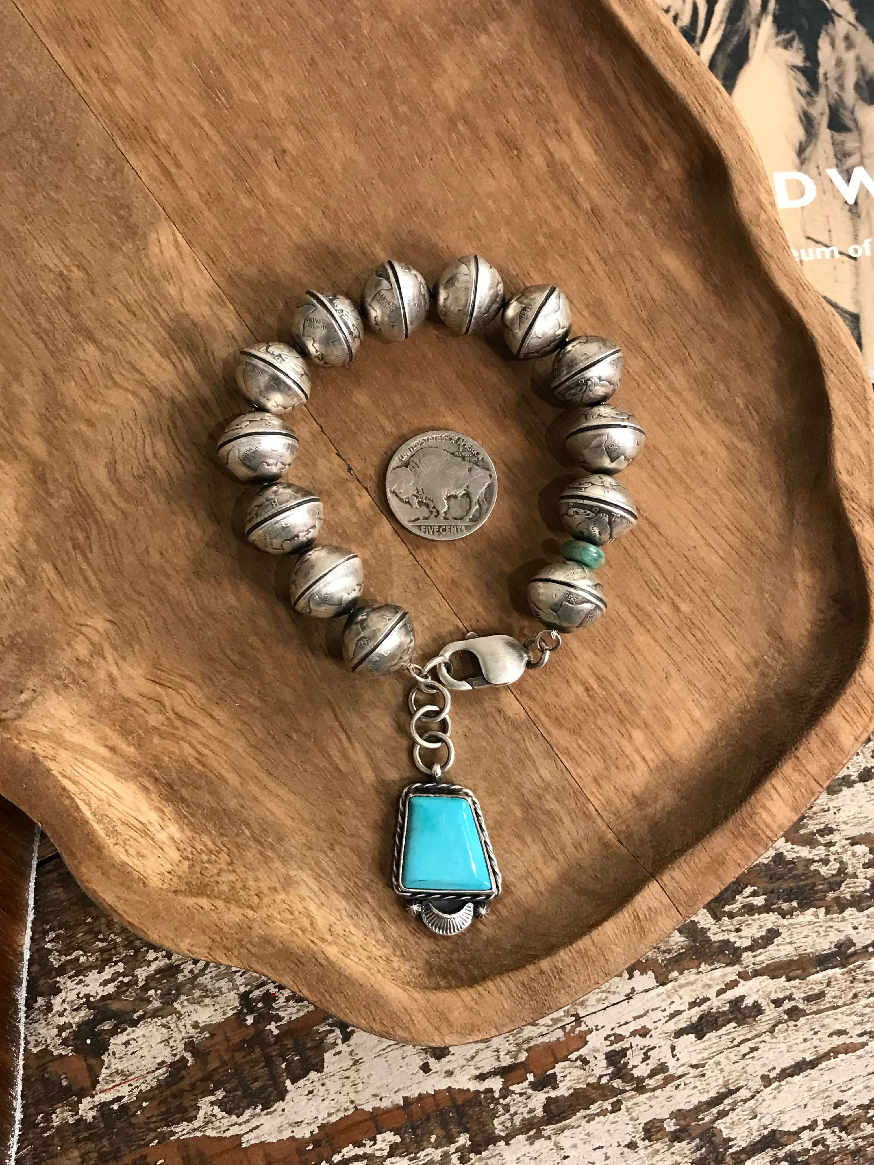 The Osage Dime Bracelet, 5 XX-Bracelets & Cuffs-Calli Co., Turquoise and Silver Jewelry, Native American Handmade, Zuni Tribe, Navajo Tribe, Brock Texas