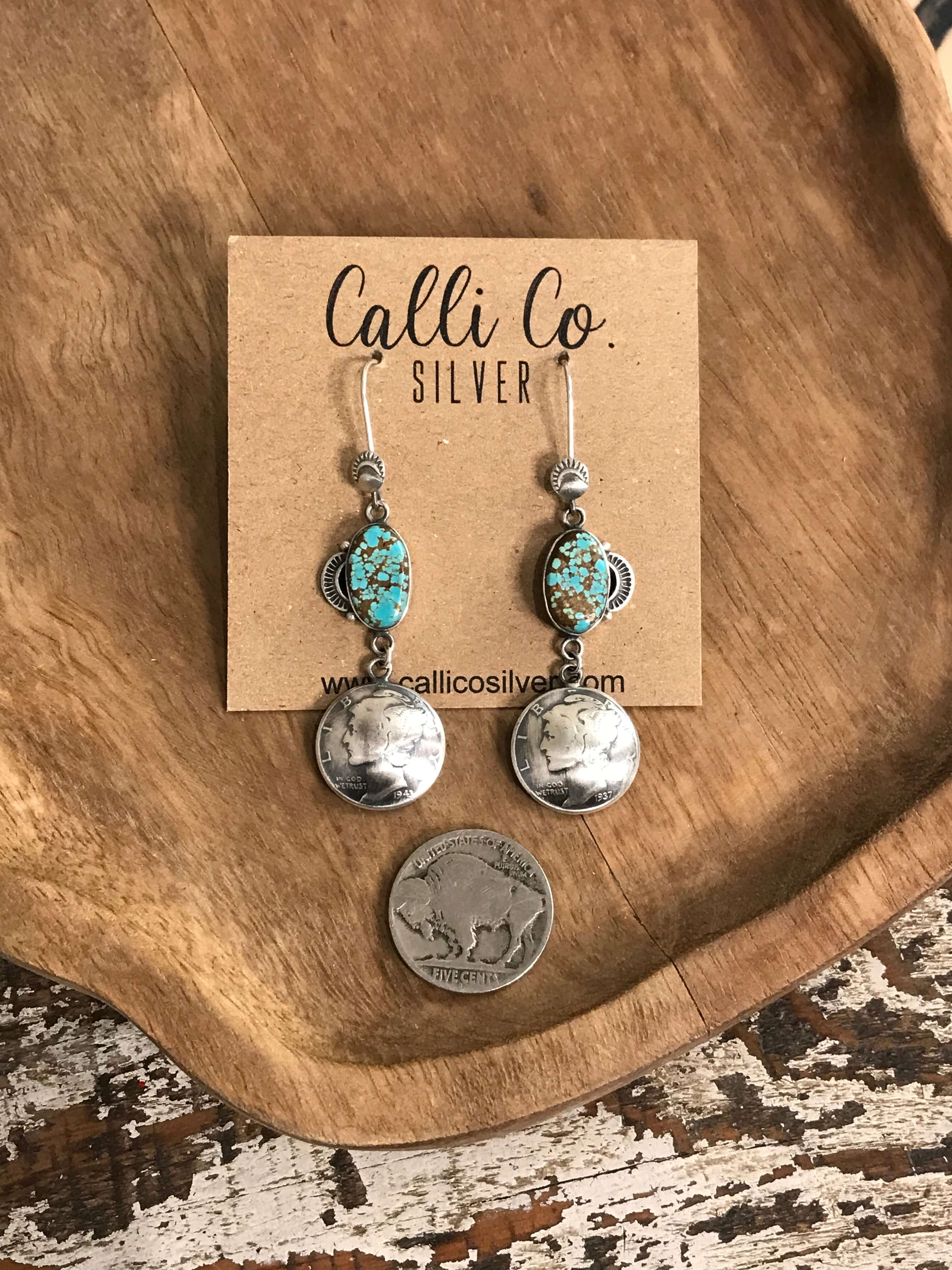 The Dome Dime Earrings, 1 XX-Earrings-Calli Co., Turquoise and Silver Jewelry, Native American Handmade, Zuni Tribe, Navajo Tribe, Brock Texas