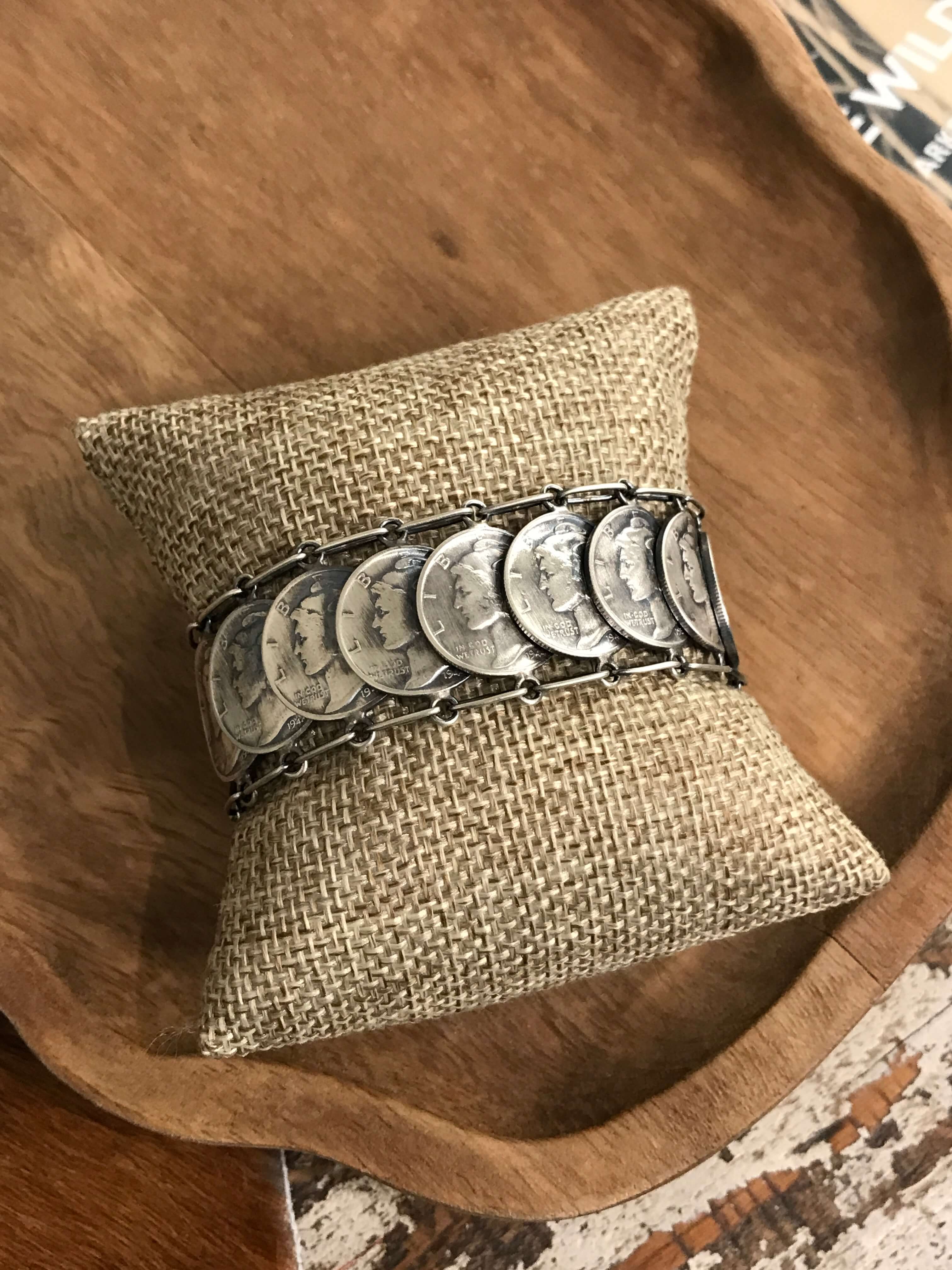 The Delaney Coin Link Bracelets-Bracelets & Cuffs-Calli Co., Turquoise and Silver Jewelry, Native American Handmade, Zuni Tribe, Navajo Tribe, Brock Texas