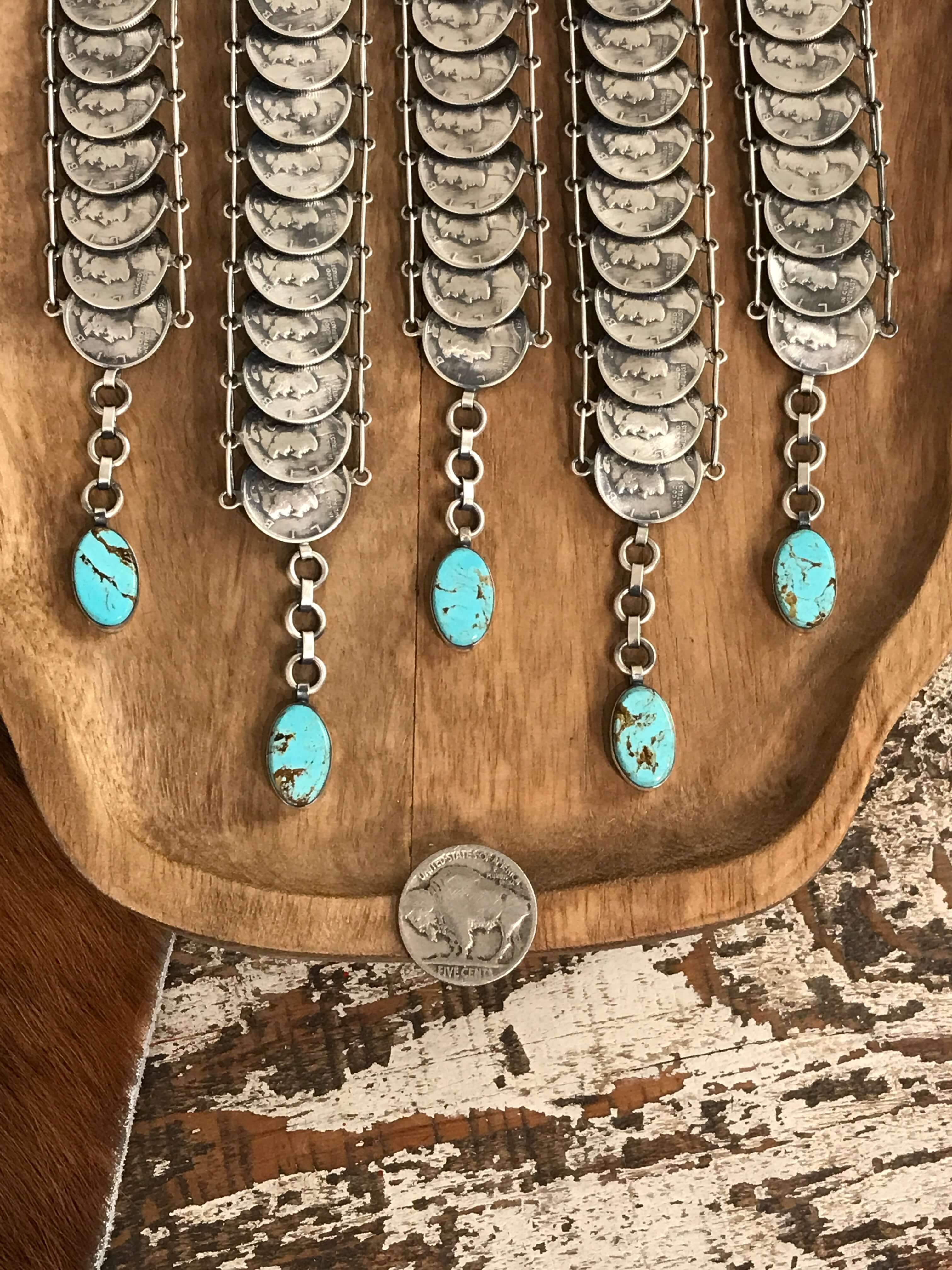 The Delaney Coin Link Bracelets-Bracelets & Cuffs-Calli Co., Turquoise and Silver Jewelry, Native American Handmade, Zuni Tribe, Navajo Tribe, Brock Texas