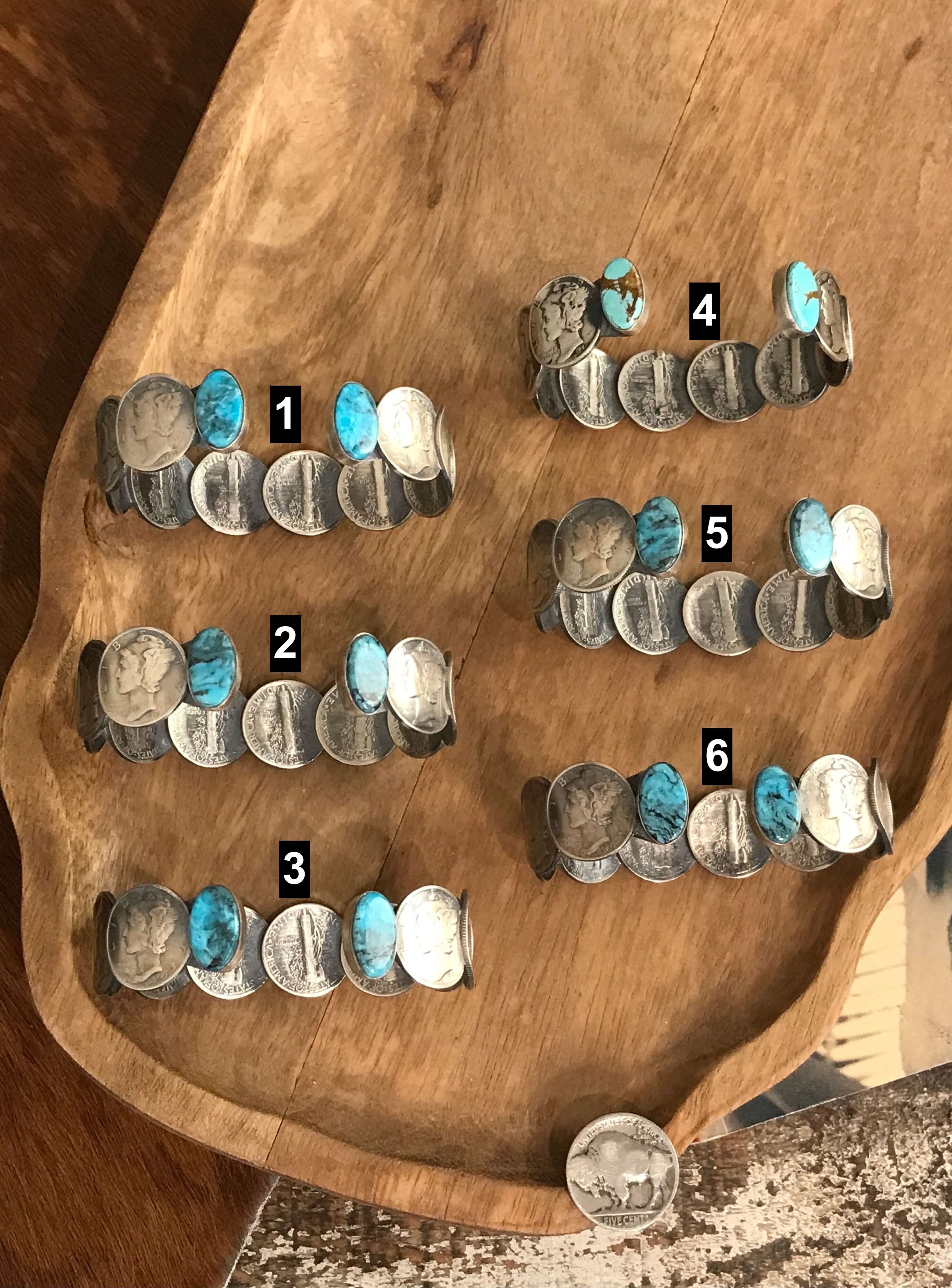 The Blue Wisteria Coin Cuffs-Bracelets & Cuffs-Calli Co., Turquoise and Silver Jewelry, Native American Handmade, Zuni Tribe, Navajo Tribe, Brock Texas