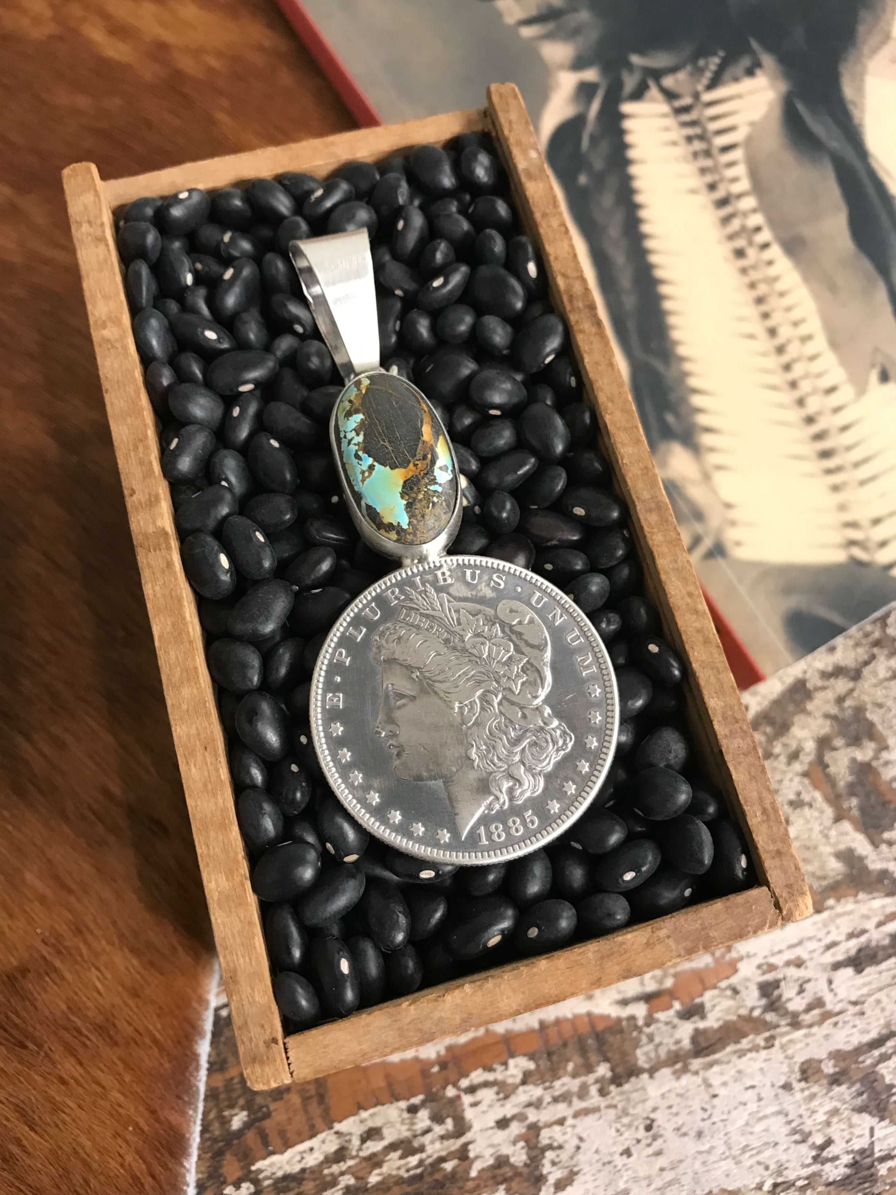 The Morgan One Dollar Pendant, 2-Pendants-Calli Co., Turquoise and Silver Jewelry, Native American Handmade, Zuni Tribe, Navajo Tribe, Brock Texas